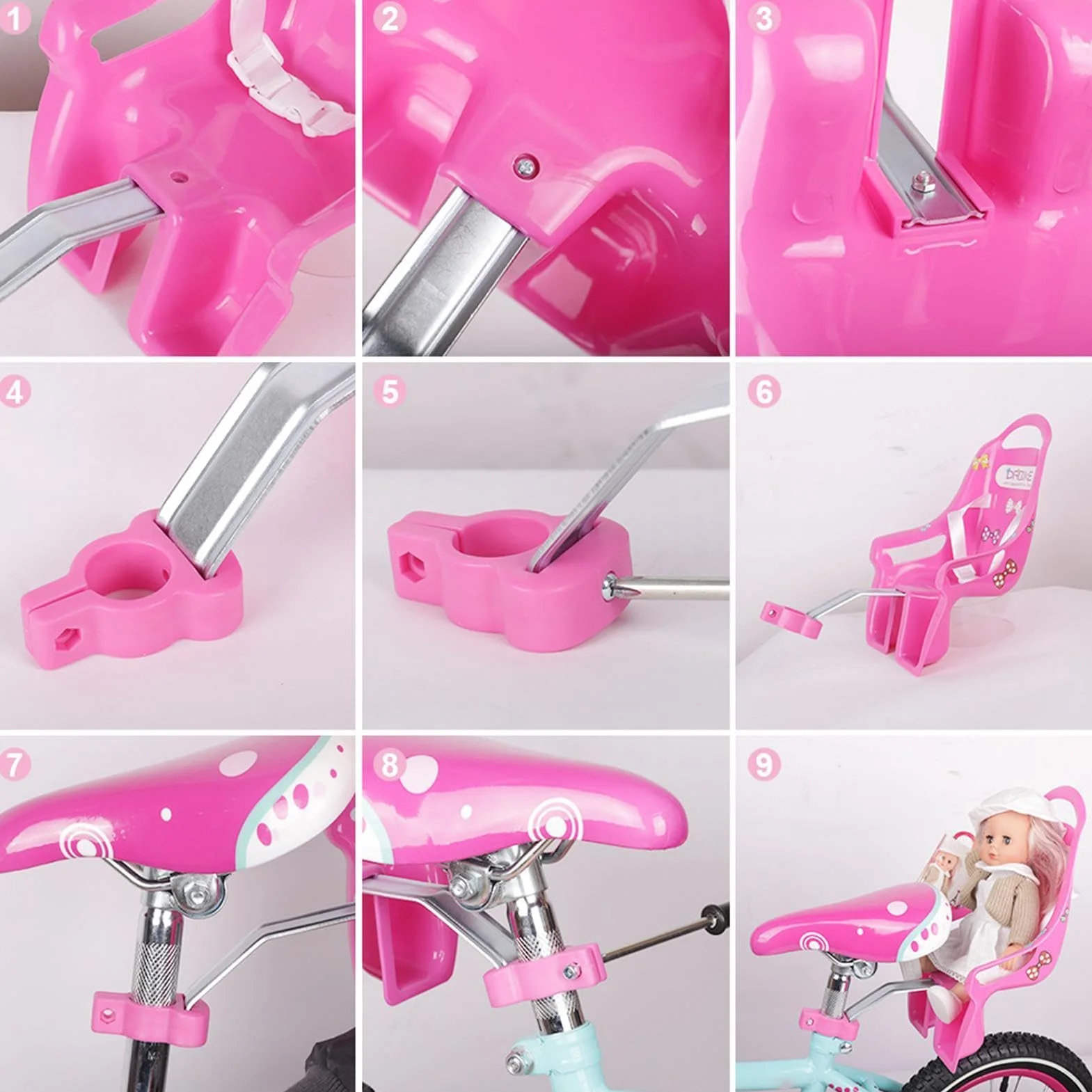 Siège De Vélo pour Filles avec Autocollants DIY pour Animaux en Peluche Taille Standard, Accessoires Vélos Enfant