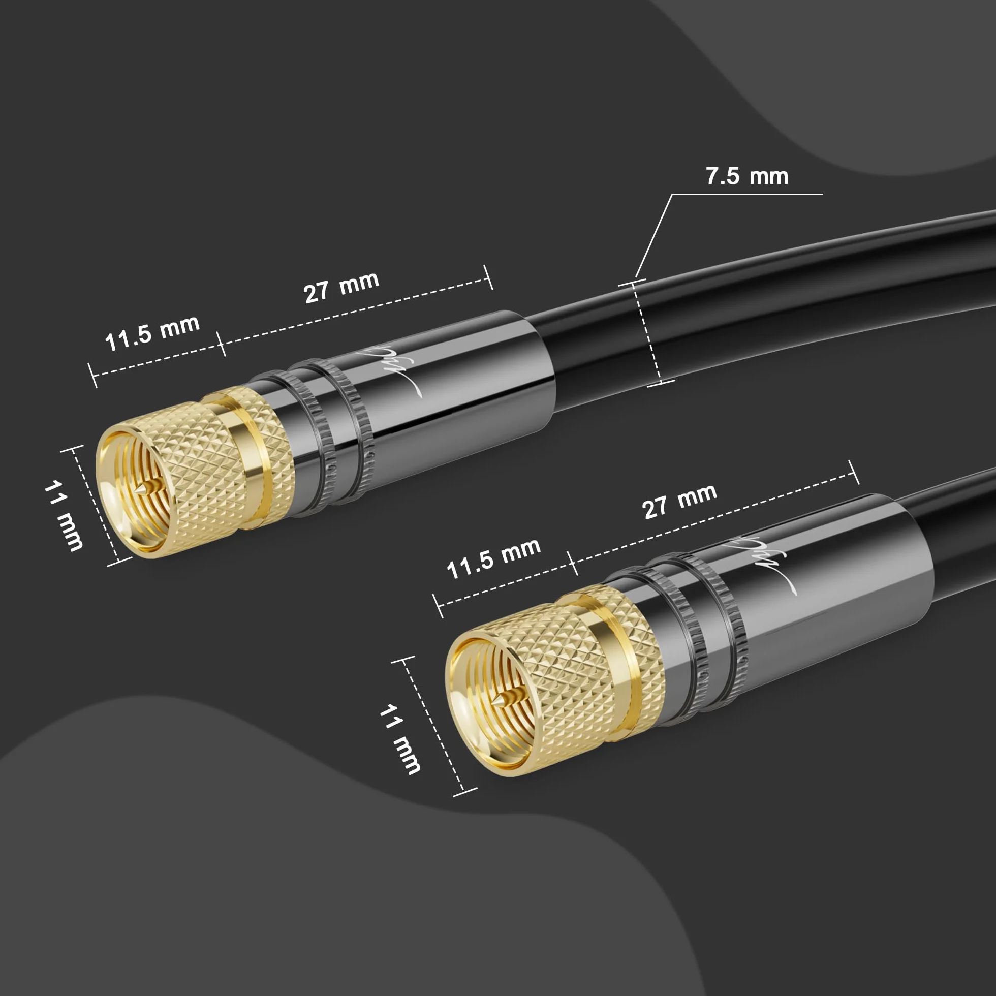 Câble d'antenne de 1.5 mètres, câble satellite coaxial HD–2x connecteurs F,capuchon en métal plaqué or, prend en charge HDTV,DVB-T2, DVB-C, DVB-S, pour réception numérique et analogique.