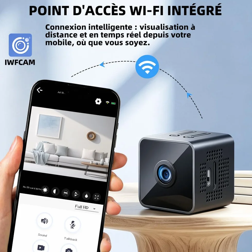 Mini Caméra Espion WiFi 1080P Full HD, Caméra de Surveillance Intérieure Discrète avec Détection de Mouvement et Vision Nocturne, Petite Caméra Connectée pour Bébé, Maison, Bureau et Auto, Noir