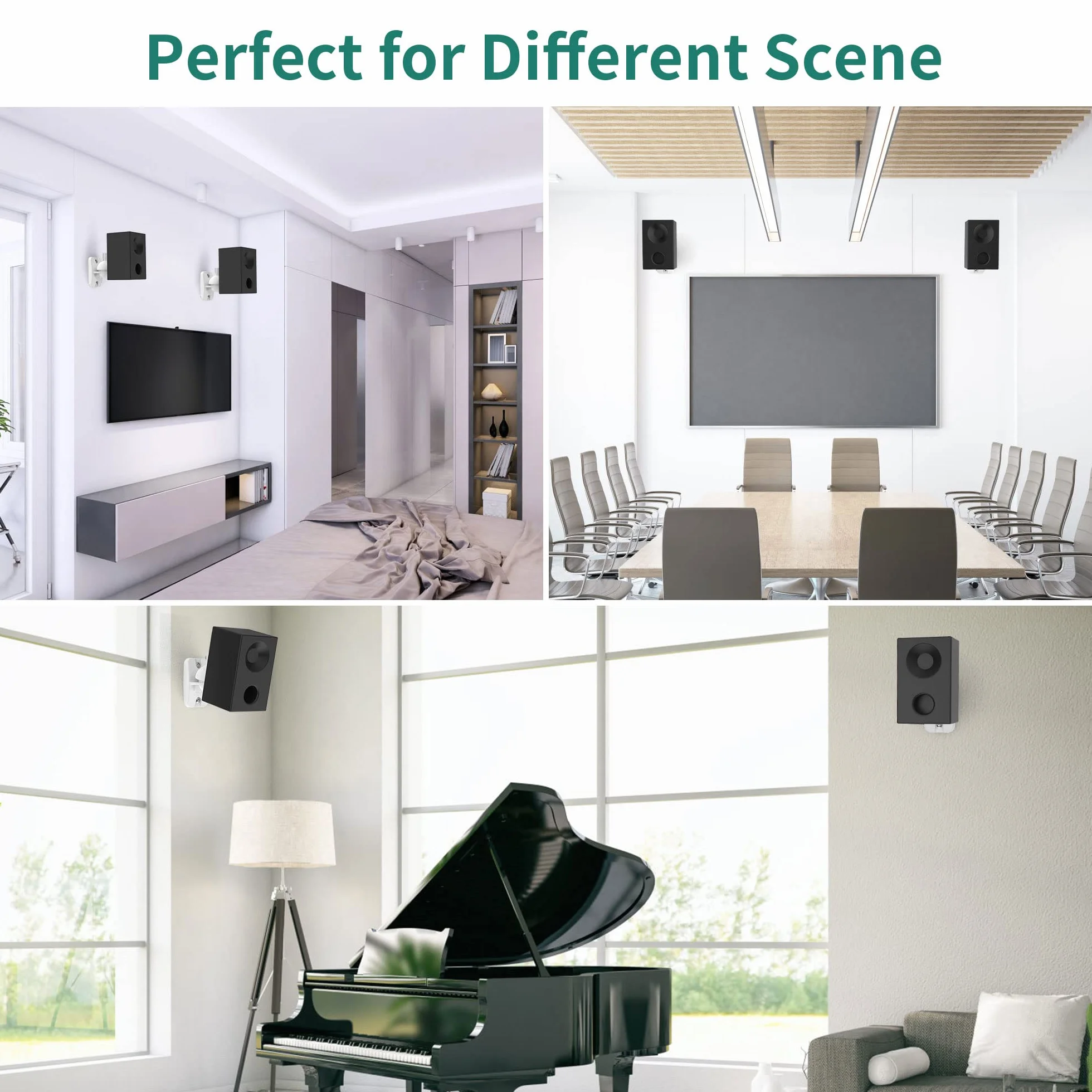HomeMount Lot de 2 supports muraux pour haut-parleur – Kit de supports muraux pour haut-parleur surround et bibliothèque, peut supporter jusqu'à 3,6 kg, blanc