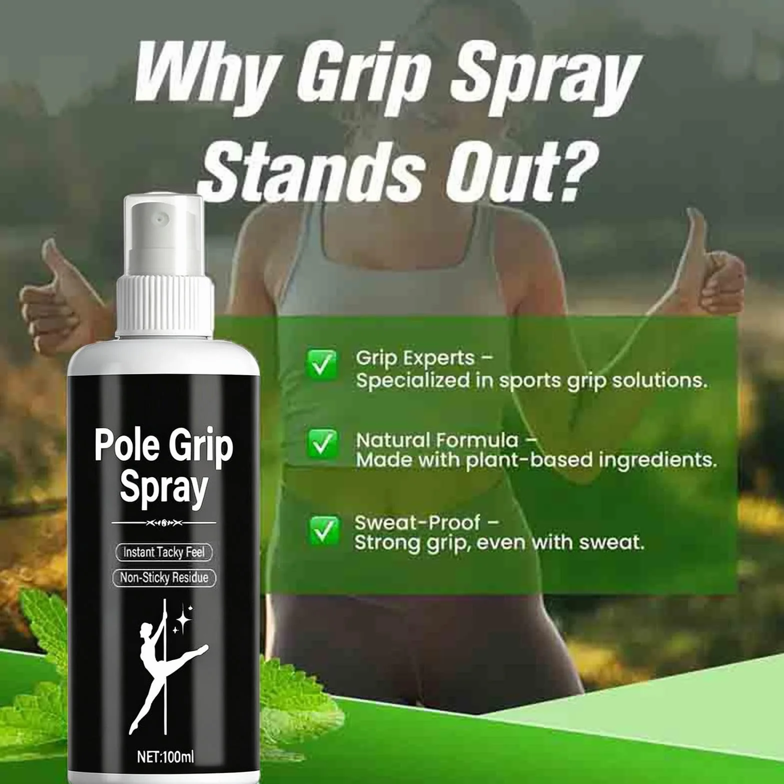 Spray Grip pour Pole Dance - Brume Asséchante 100ml - Renforçateur d'Adhérence - Entraînement, Gym, Yoga, Fitness