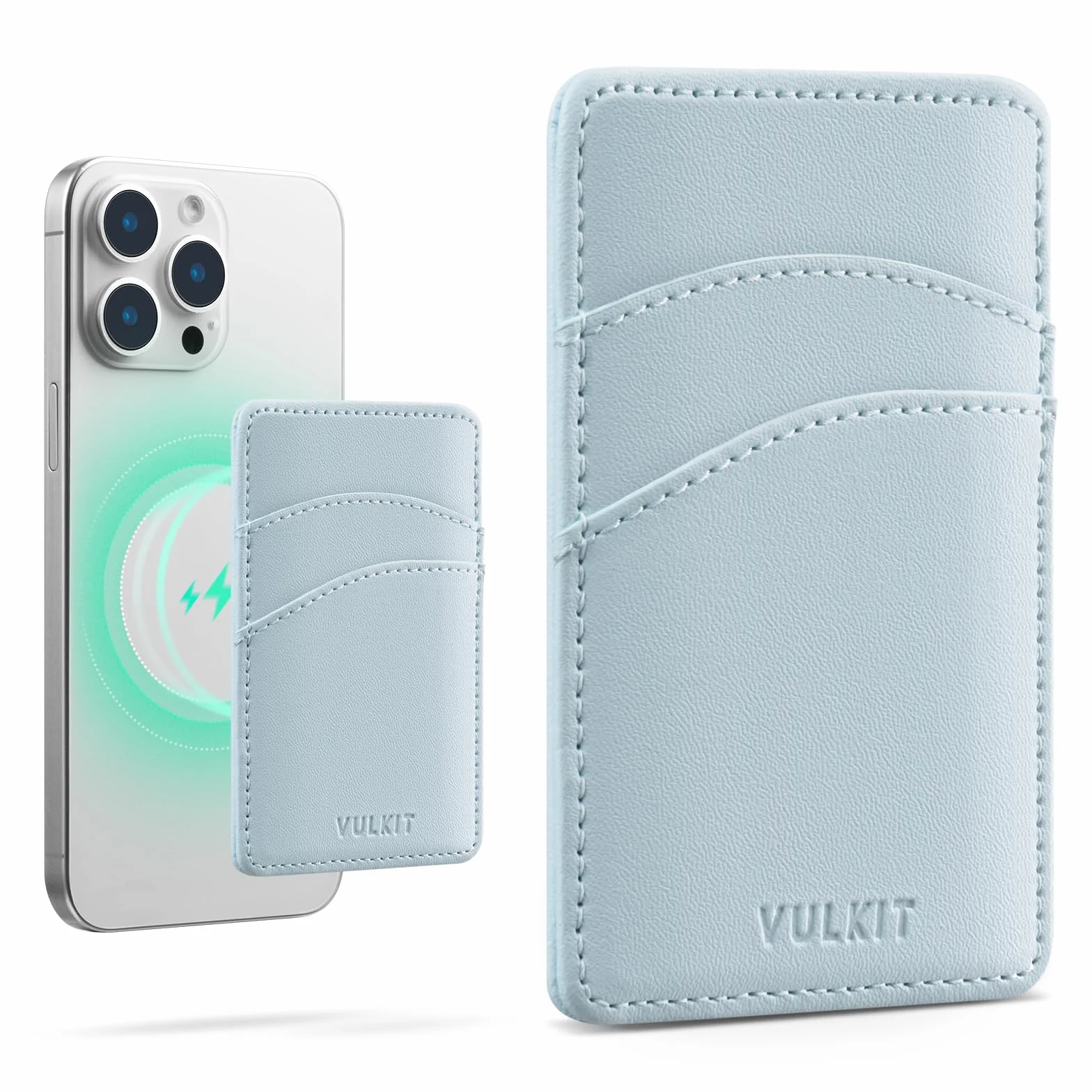 VULKIT Portefeuille Cuir Magsafe pour Femme avec Blocage RFID Porte-Cartes Smartphone (Bleu)