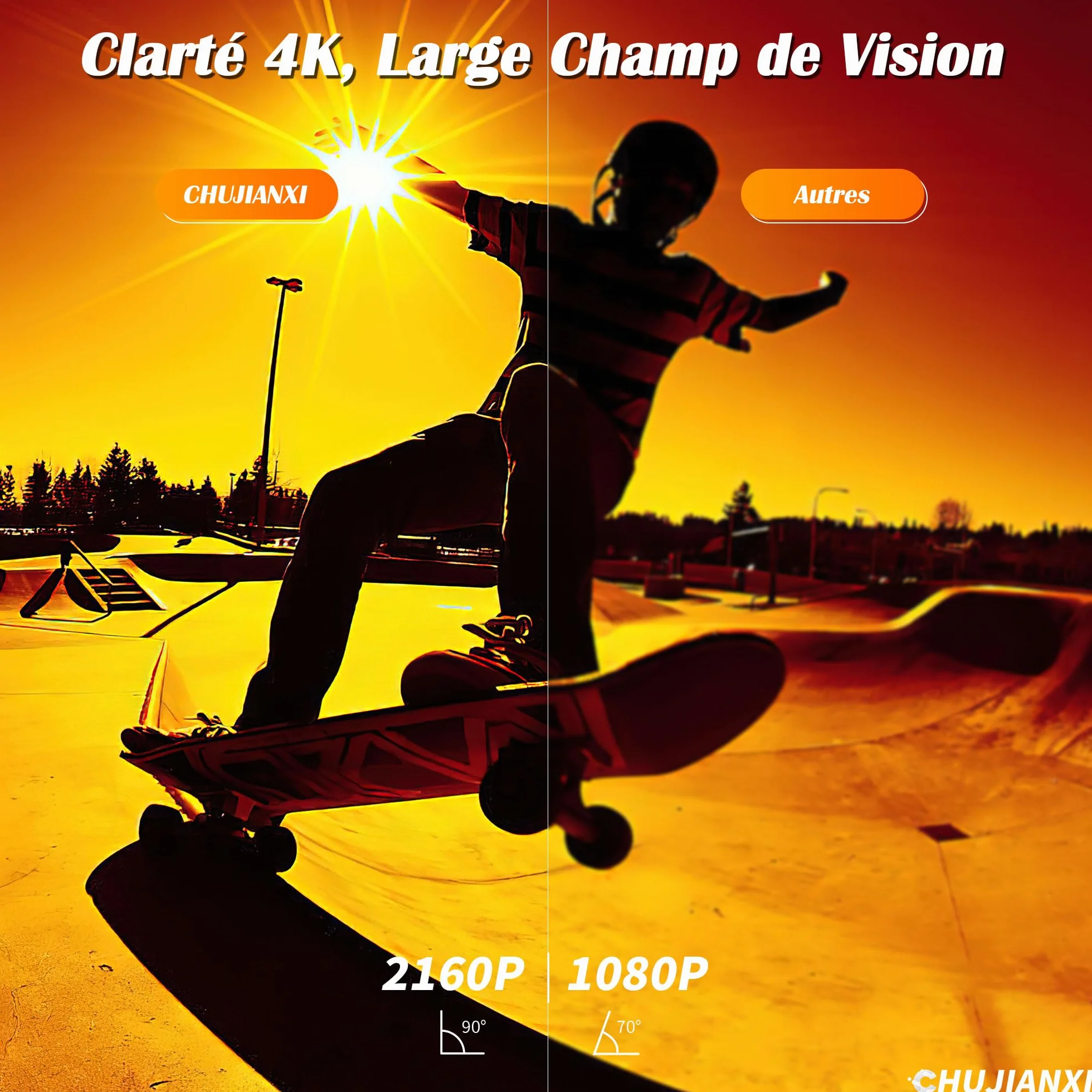 Lunettes avec Caméra 4K, Innovantes High-Tech Lunettes Camera de Sport pour l'extérieur, Lunettes de Soleil Vidéo avec Protection UV400, Support Photo/Vidéo, Opération à une Touche