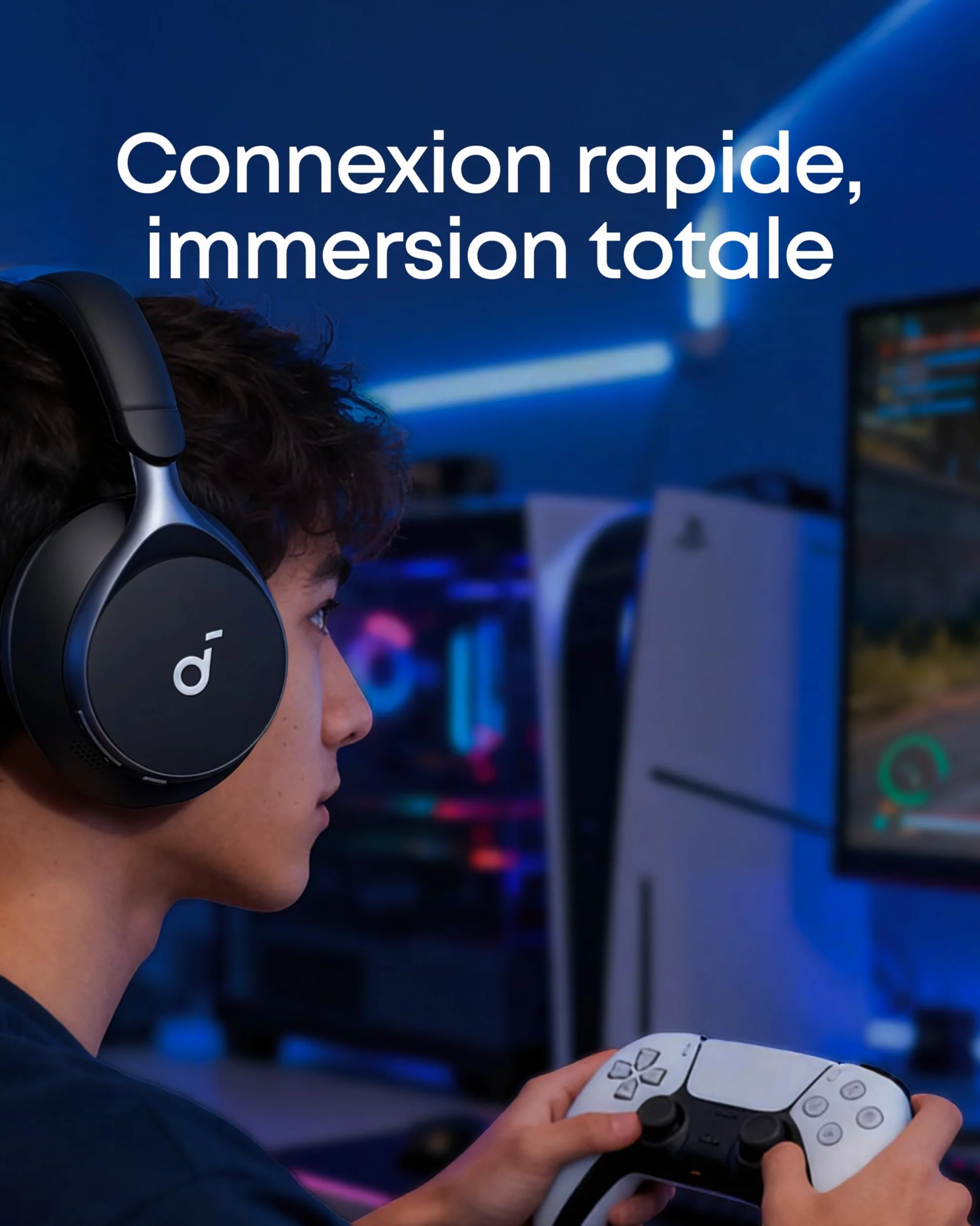 Soundcore Space One Casque Bluetooth sans Fil avec Réduction de Bruit Active Adaptative by Anker, Réduction des Voix Humaine 2X Plus Efficace, ANC 46H, Contrôle app, LDAC Hi-Res Audio, Confort