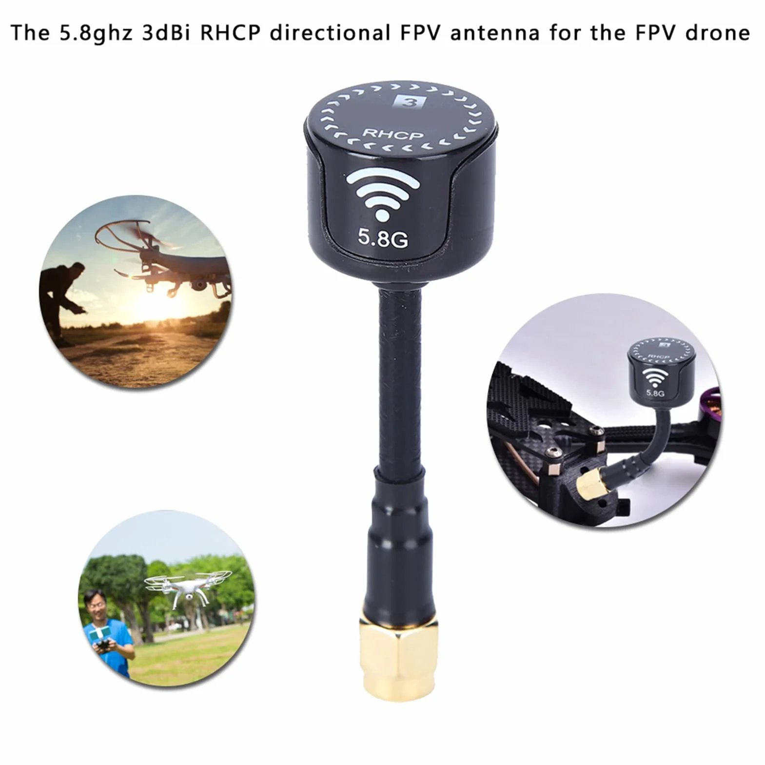Alomejor Antenne à Gain élevé 5.8Ghz 3dBi RHCP Installation Flexible Fort pour FPV Racing Drone RC Pièces Accessoire (N-oir)