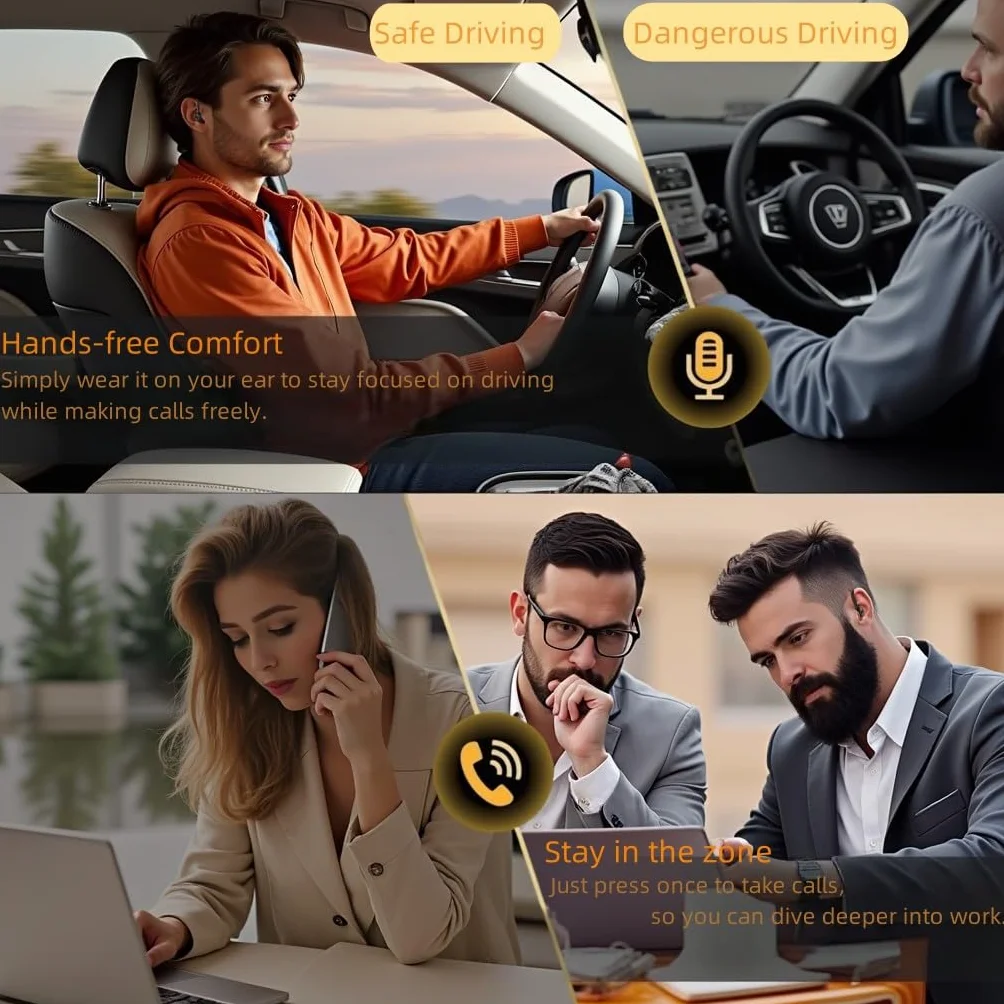 Casque sans Fil Bluetooth 5.4 Casque Mains Libres avec Réduction de Bruit, Autonomie 22h, IPX4 Antitranspiration, Oreillette Bluetooth sans Fil pour Bureau/Conduite/Télétravail