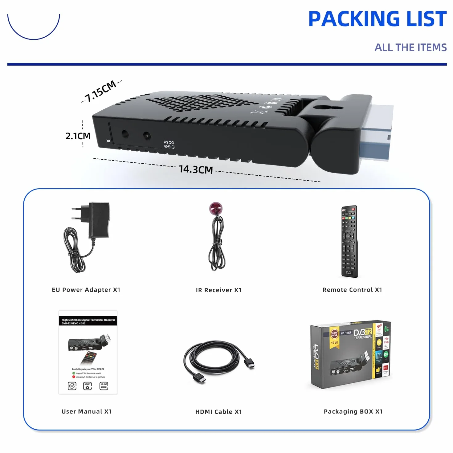 Romicta Décodeur TNT HD 2025 - DVB-T2 H.265 HEVC FTA Full HD PVR, USB, HDMI, SCART, Tuner TV numérique terrestre, récepteur numérique Haute définition Full HD 1080p, télécommande Universelle 2 en 1