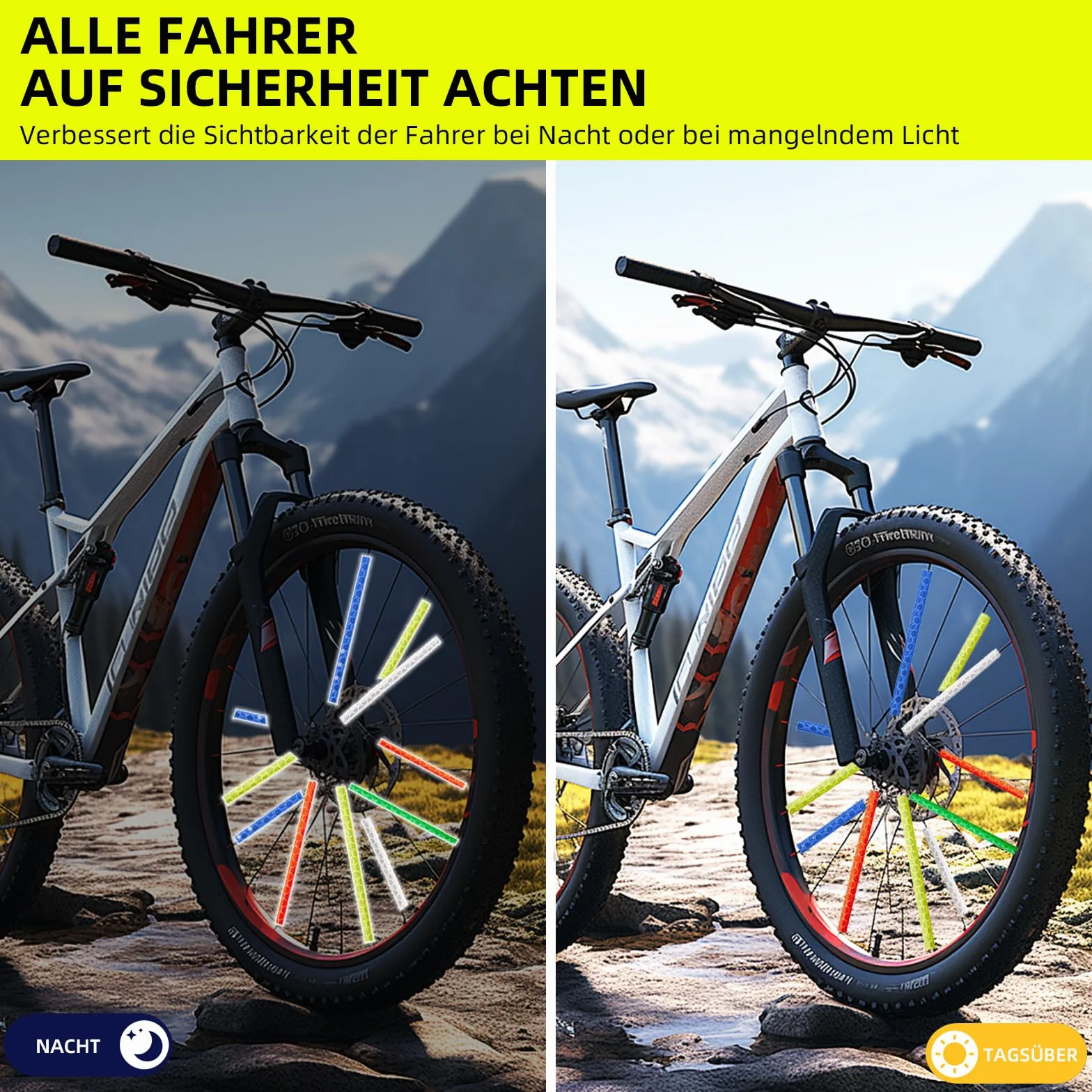 Lot de 72 réflecteurs pour vélo à 360° – Ensemble résistant à l’eau, montage simple
