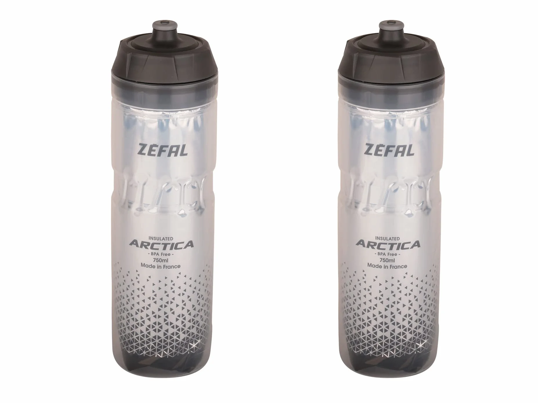 ZEFAL Pack Arctica 75 Lot de Deux Bidons Vélo 750 ML Isotherme Inodore Etanche Sans BPA Argent/Noir