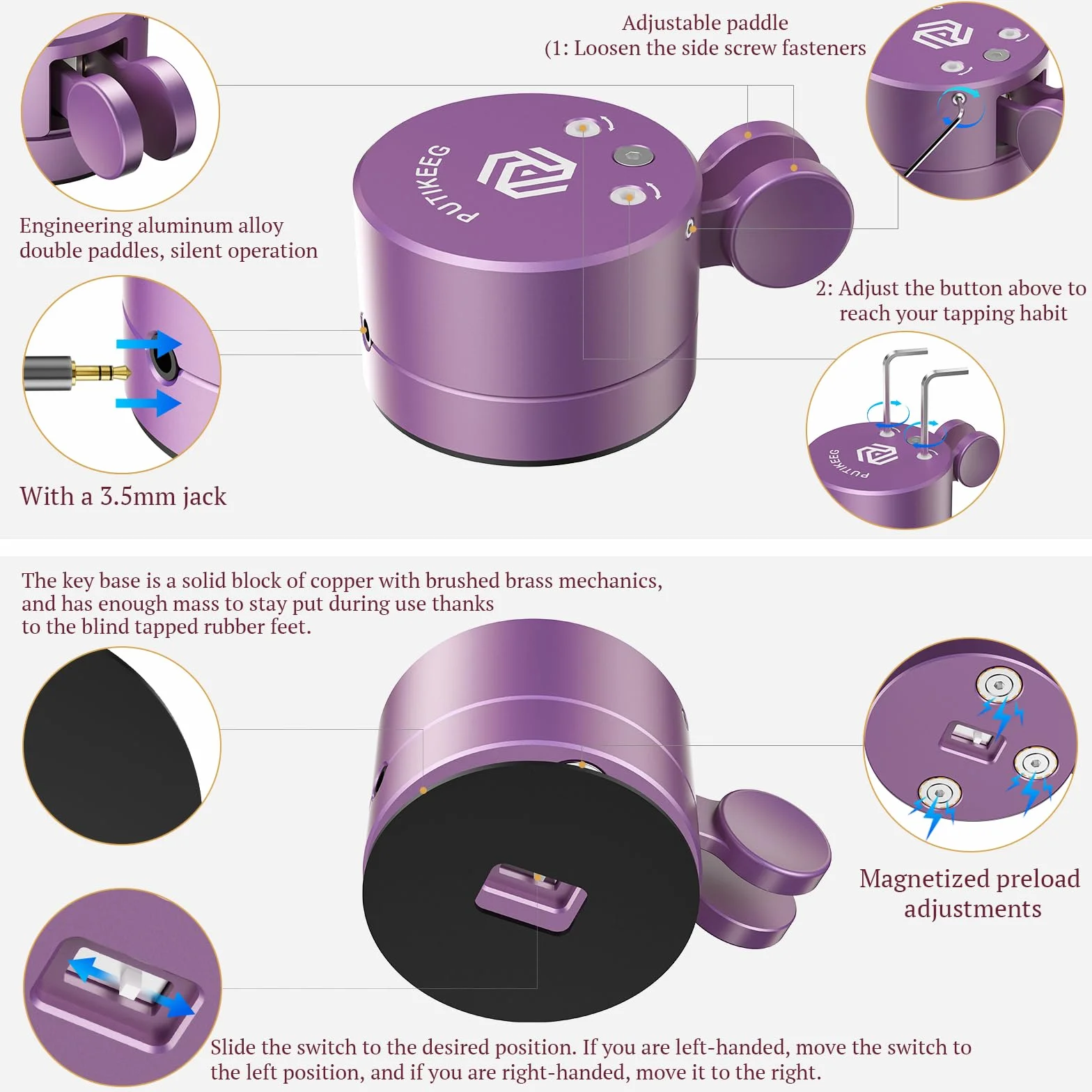 Mini clé à code morse CW double pagaie avec base magnétique pour radio amateur argent violet