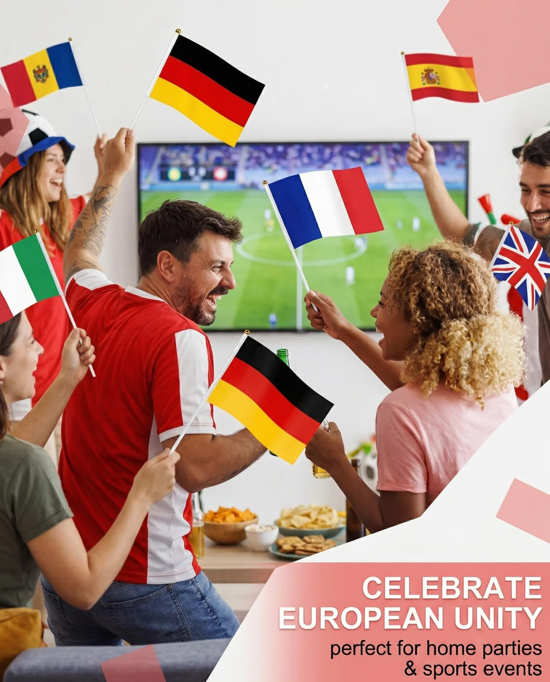 Drapeaux Européens 24 Pcs Hampe – Fanions Double Face Coupe du Monde 2026 Eurovision