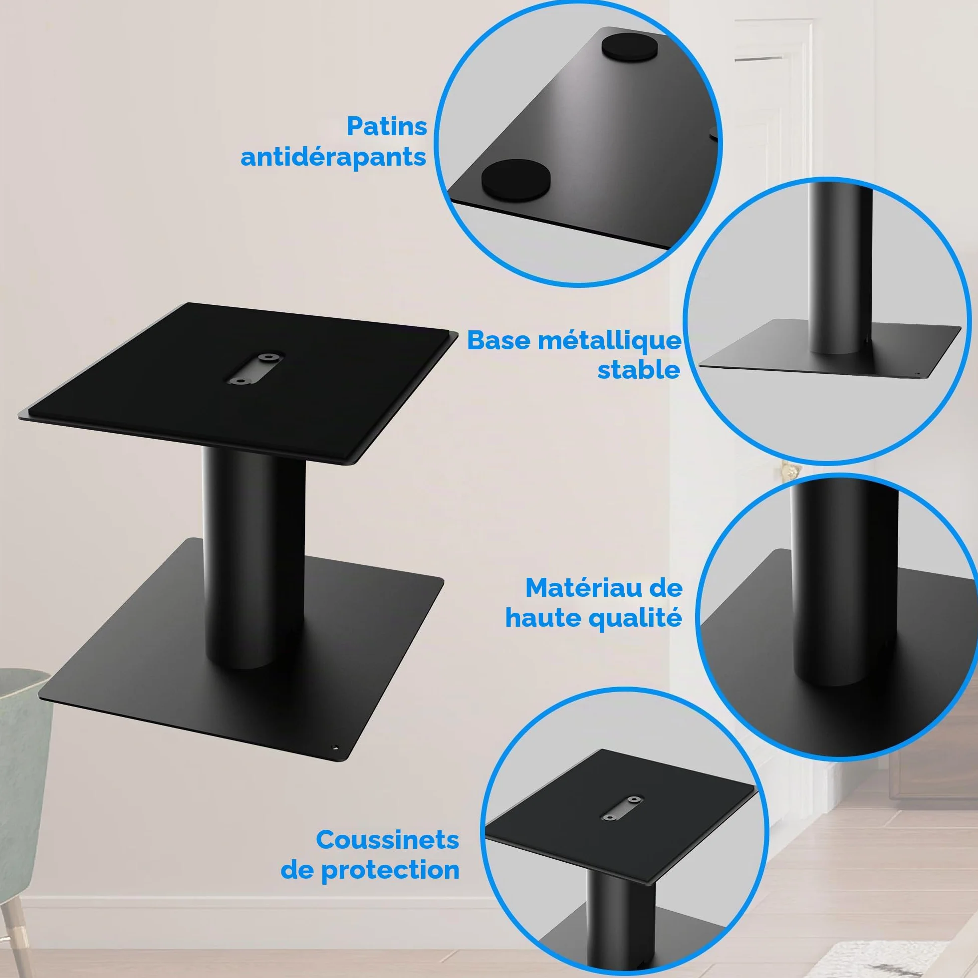 suptek Support d'Enceinte de Bureau avec Plateau 16,5 x 20 cm, Universel Supports de Haut-parleurs Idéal pour Home Cinéma et Bureau,Hauteur 157 mm Charge Max 20 kg, Lot de 2, Noir SDM003MB