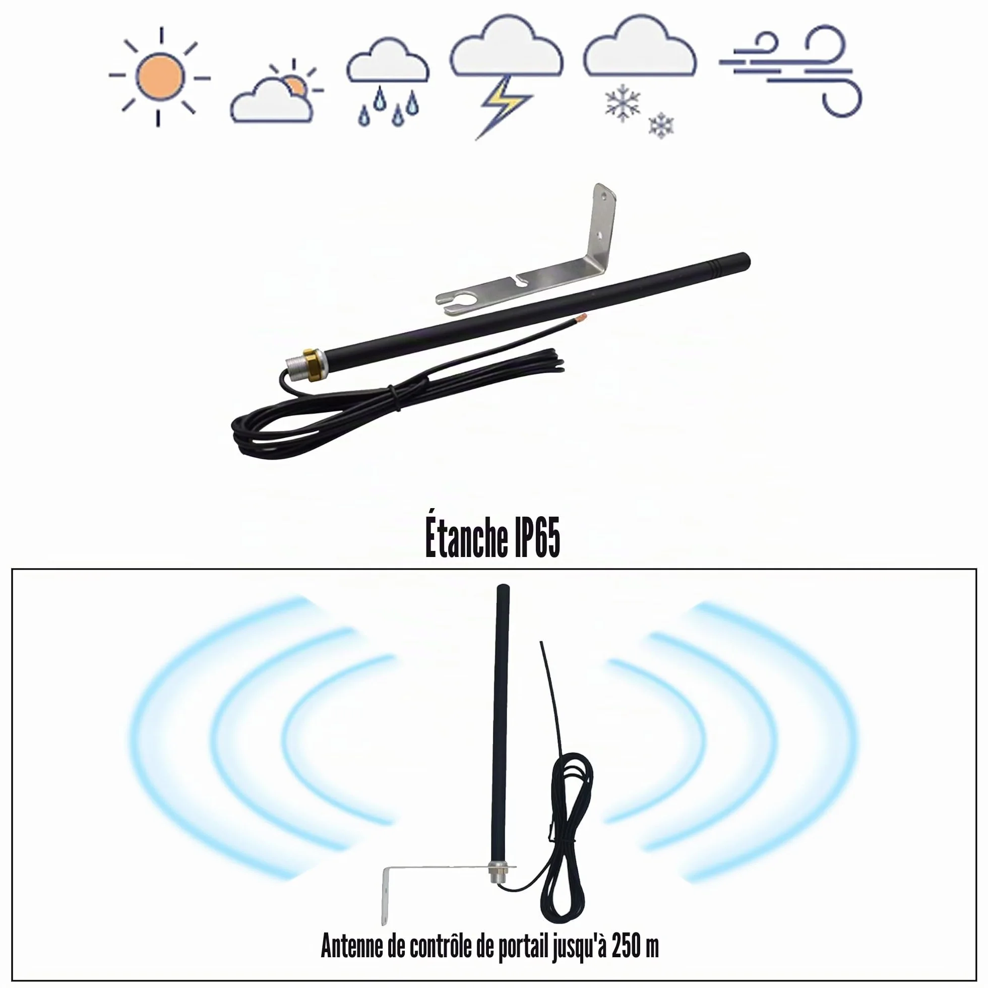 Antenne Universelle 433,92 MHz pour Portail Automatique Récepteurs et Automatisme de Porte Garage avec Support et Câble D'extension