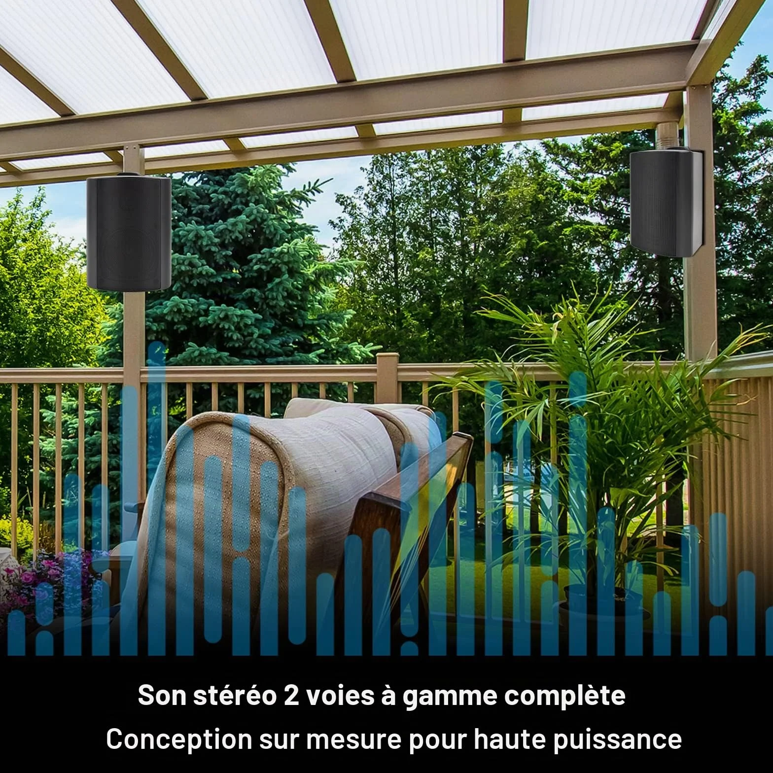 Herdio Etanche Enceintes d'extérieur 4 Pouces avec 400 Watts de Basses puissantes, Couverture sonore stéréo à Large Plage, durabilité par Tous Les Temps (2 Paires, Noir)