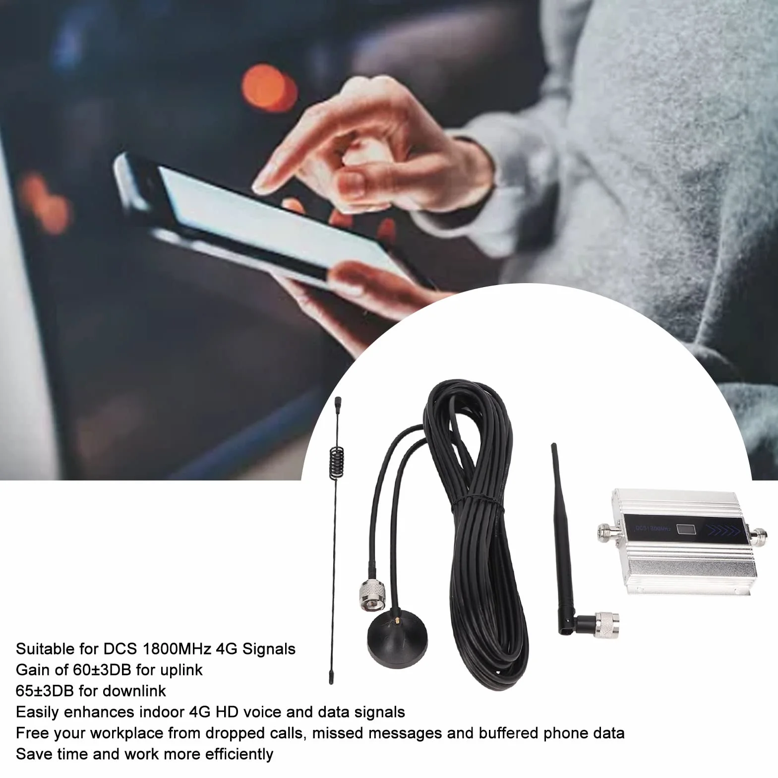 Booster de Téléphone Portable pour la Maison, Répéteur de Téléphone Portable 4G avec Antenne, Intensificateur de Signal de Smartphone Double Fréquence (Prise UE)