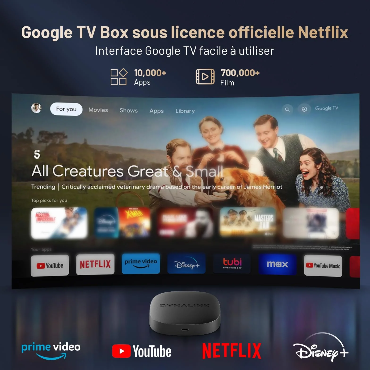 Google TV Box - 4K Smart TV Box HDR10+ UHD, Dolby Audio, Prise en Charge certifiée Google/Netflix, AV1, 2GB+16GB, WiFi 2,4G+5G, BT5.0, Miroir d'écran, Lecteur multimédia en Streaming, Assistant Vocal