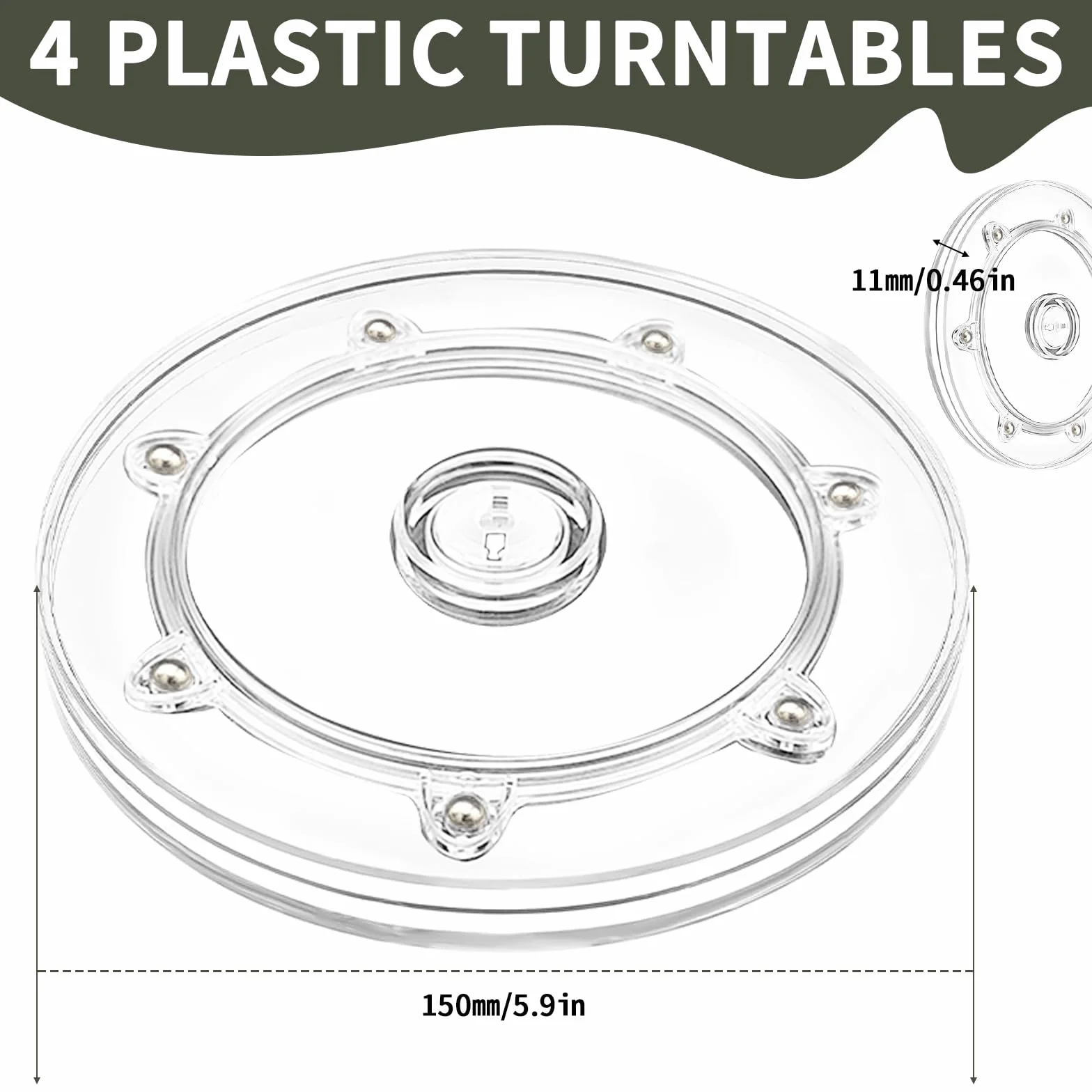 Plateau Tournant, 4 Pièces Plateau Tournant TV Universel 15 cm Plateau Rotatif Transparents 360° Pivotant Support Pivotant pour Plantes à Bonsaï TV Moniteurs