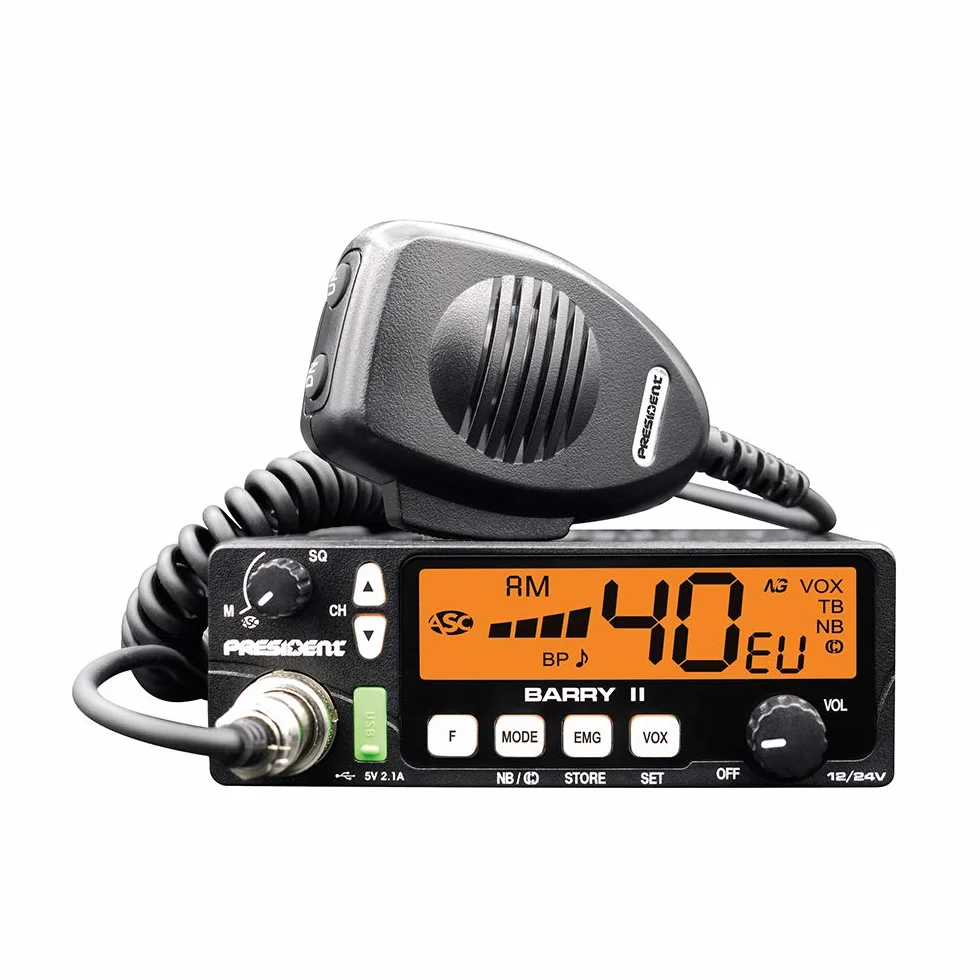Radio CB President Barry II ASC AM/FM, Roger Beep, NB, ANL, Port USB, 12V / 24V