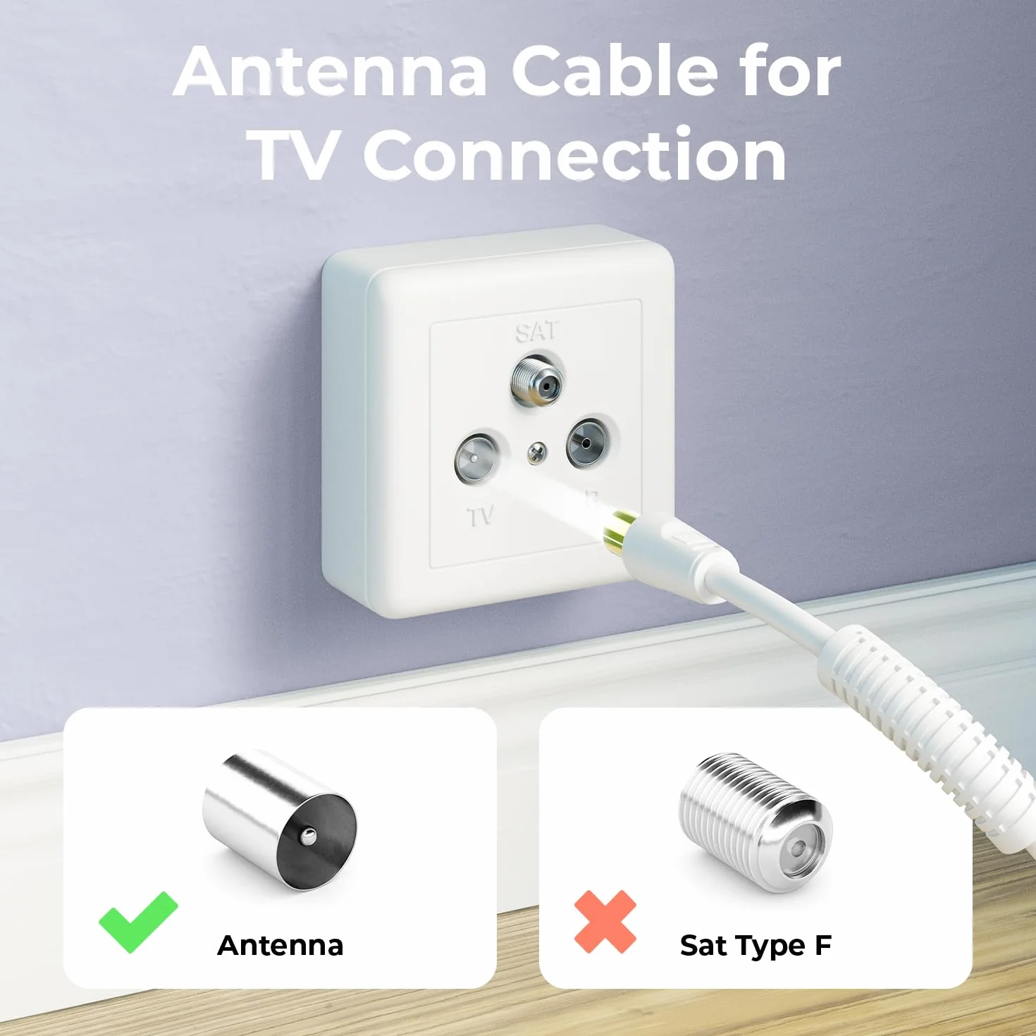 deleyCON 20m Câble Antenne TV (IEC-Fiche vers IEC-Coupleur) Coaxial HDTV Blindage 4-fach 2x Noyau Ferrite Filtre Courant Gaine DVB-T DVB-T2 Radio DAB - Blanc