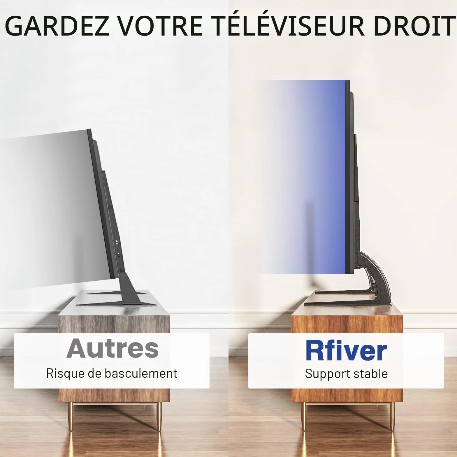 RFIVER Support TV Pieds Place sur Meuble Télé Elévateur Hauteur Adjustable pour LCD LED OLED ALED Ecran 20 à 65 Pouces VESA jusqu'à 800 x 500 mm