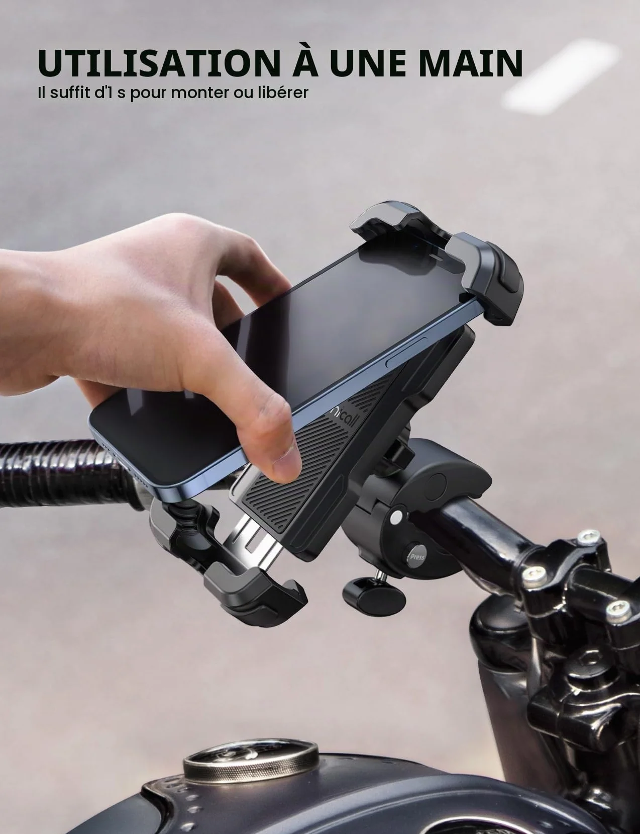 Lamicall Support Téléphone Moto, Support Téléphone Vélo - [Amélioré Pince de Guidon à Installation Rapide], Porte Téléphone Vélo pour iPhone 17/16/15/14/13 Pro Max, Xs XR, Android, Smartphone 4.7-6.8”
