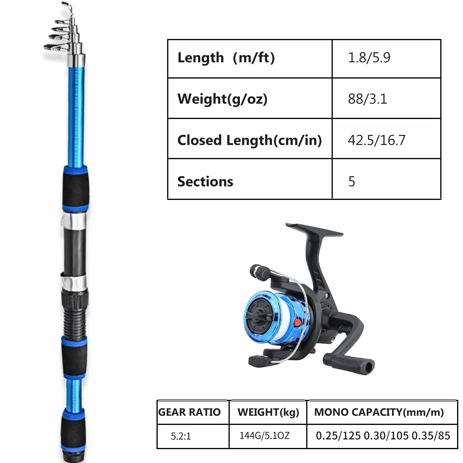 Kit de Pêche Enfant 1,8 M Télescopique avec Moulinet et Leurres
