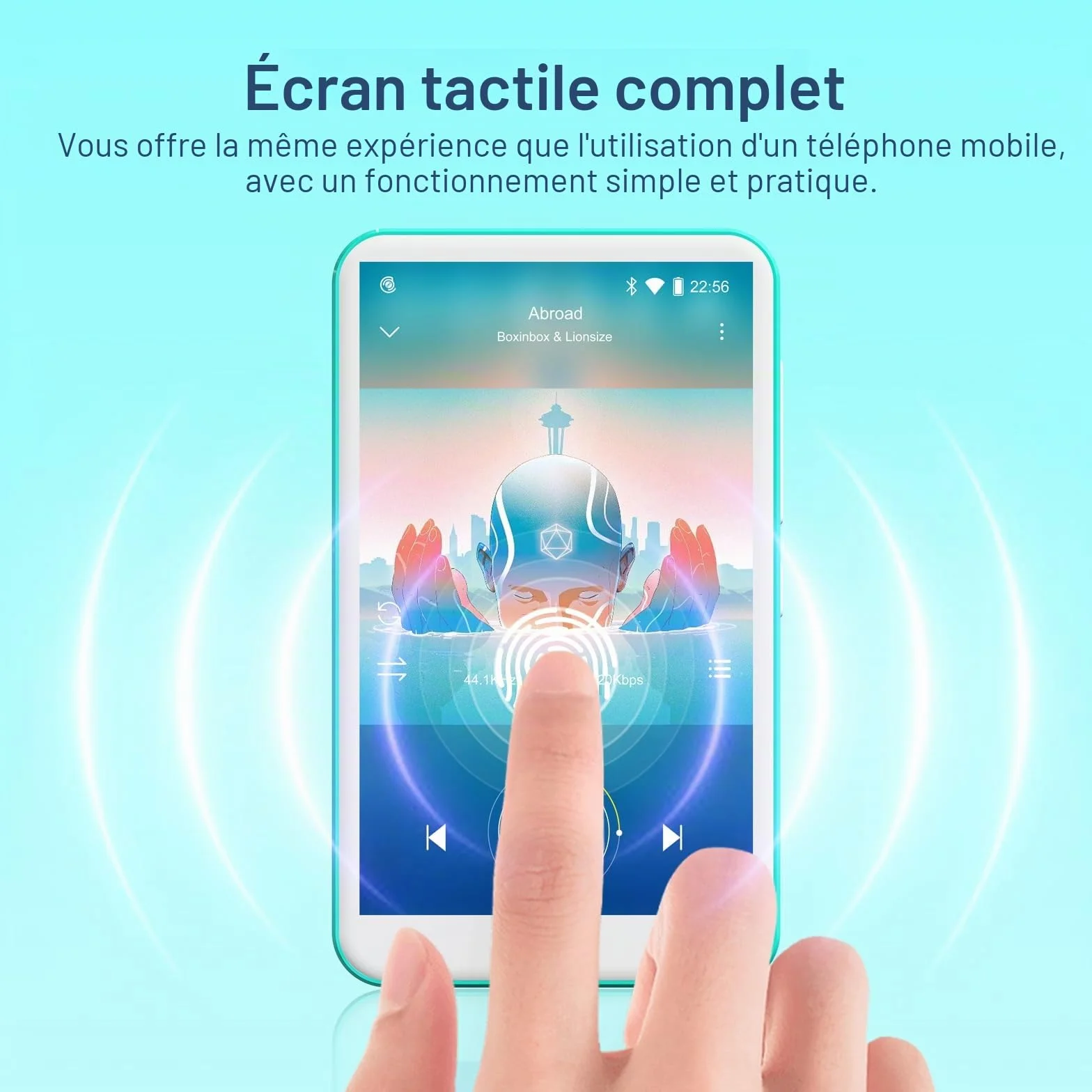 Lecteur MP3 avec Bluetooth et WiFi, Oilsky 80GB 4'' Android 9.0 Lecteur de Musique, MP4 à écran Tactile 1080P, Mp3 Portable avec Spotify, Audible, Deezer (Cyan)