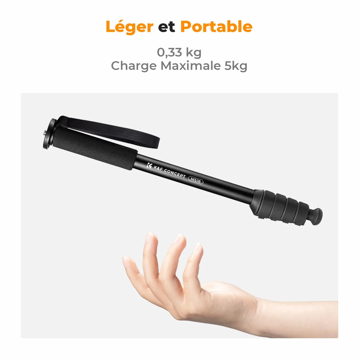 K&F Concept Monopode 160cm, Trépied de Voyage Multifonctionnel Amovible pour Gopro DSLR avec Cordon Anti-Perte, Extensible Appareil Photo, Charge Max 5kg, Poids 0,33kg - MS16