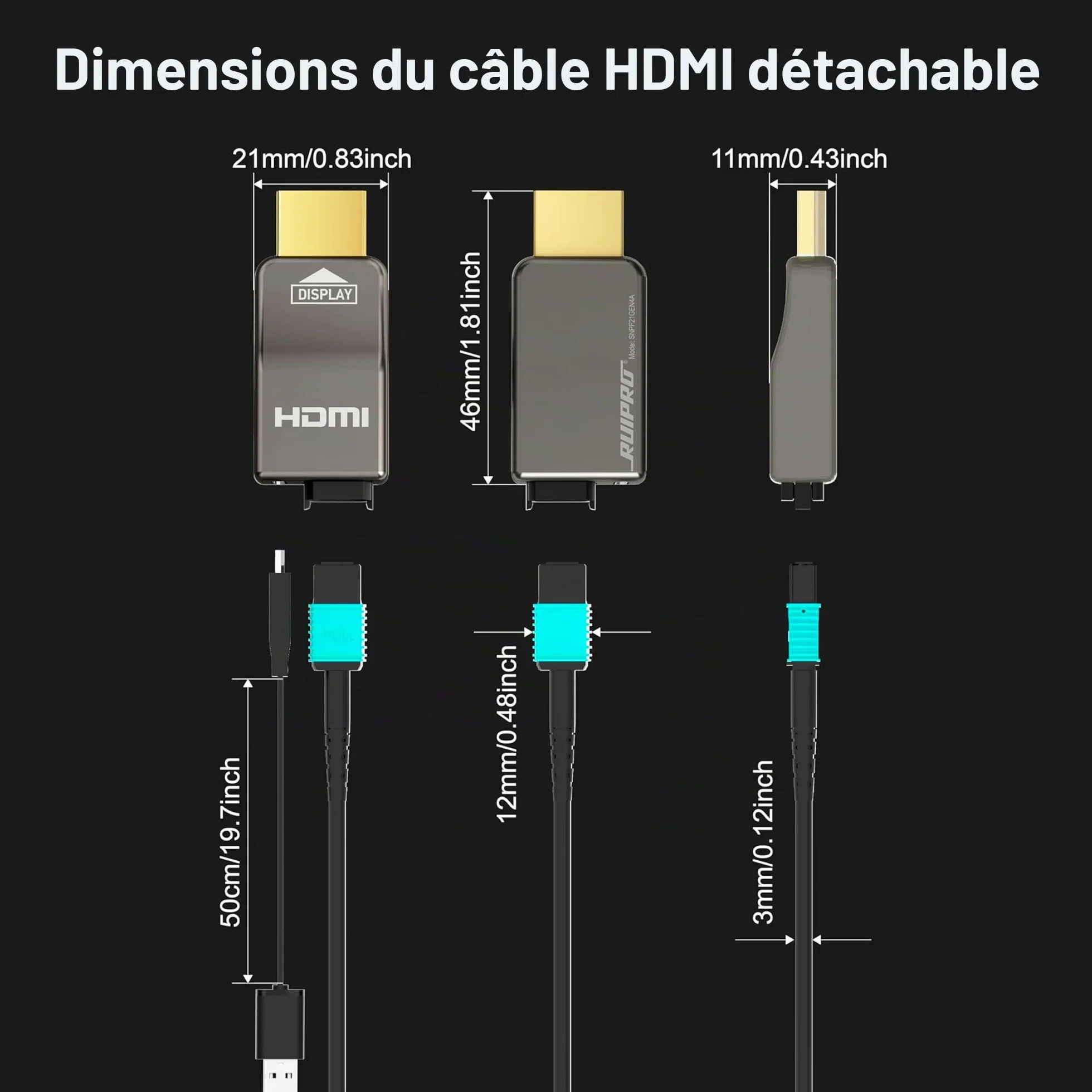 RUIPRO Câble HDMI 8K 10M Détachable en Fibre Optique Pure, Armé en Acier Inoxydable, HDMI 2.1 Ultra Haute Vitesse 48Gbps, 8K@60Hz 4K@120Hz, HDR, eARC, Compatible avec PS5, Xbox, TV, Projecteur