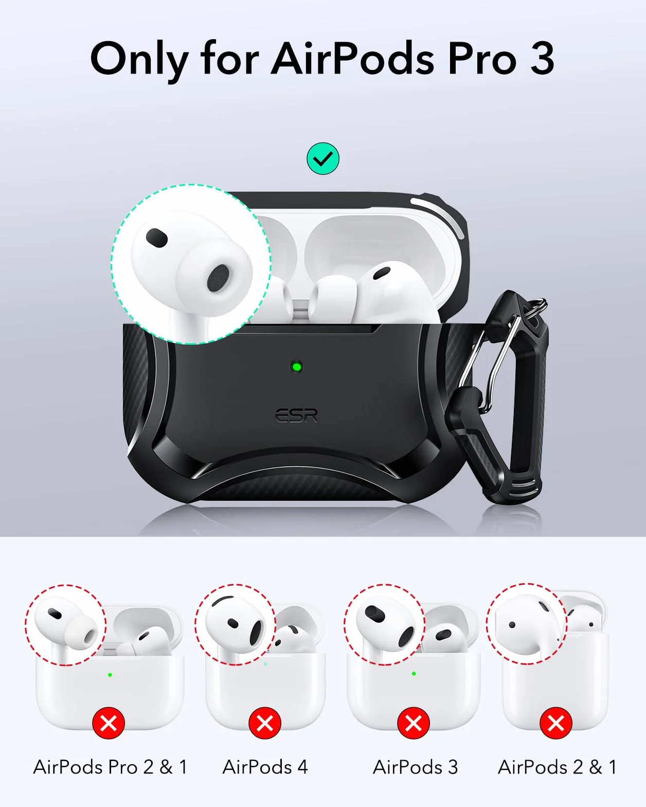 ESR Coque AirPods Pro 3 (2025) Compatible MagSafe Couvercle Magnétique Protection Antichute Série Cyber Noir