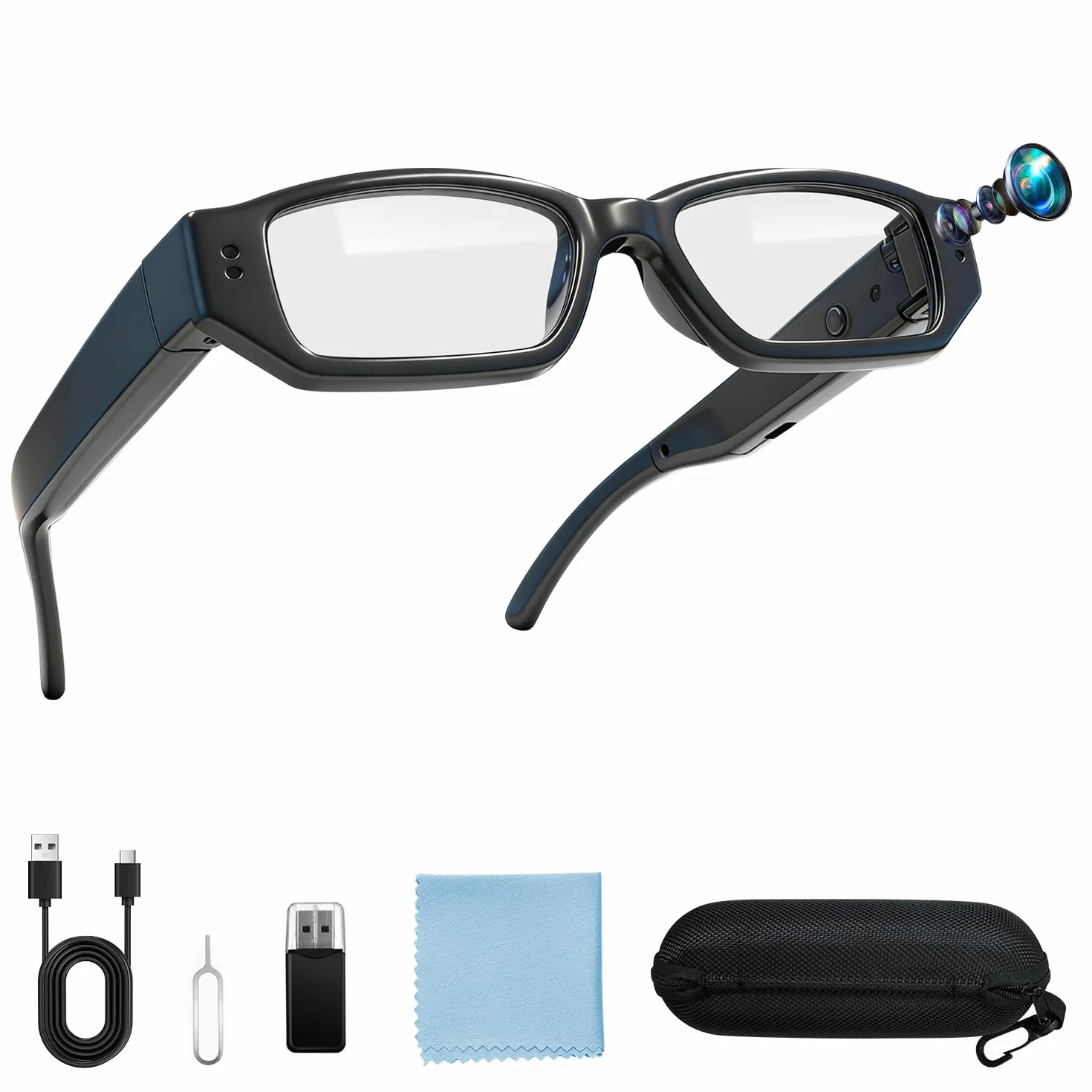 Camera Espion, 16GB Mini Lunettes Espion, 1080P HD Camera Cachee Discrete Portable Caméscope Sport Caméra Corporelle Enregistreur Vidéo Prise de Photos