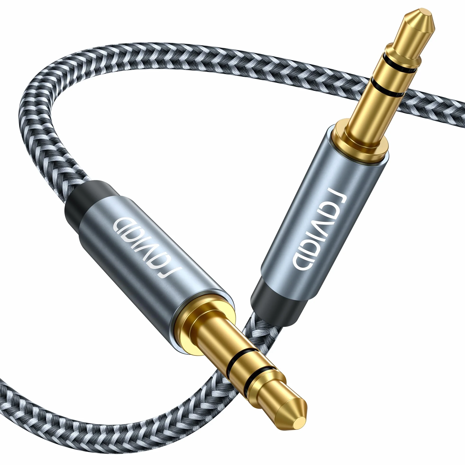RAVIAD Câble Jack Audio 3.5mm Mâle vers Mâle [10M] Stéréo Nylon Tressé Câble Auxiliaire Voiture 3.5mm Male Male pour Casque, Haut-Parleur, Autoradio, TV, iPhone, Smartphones, PC, MP3