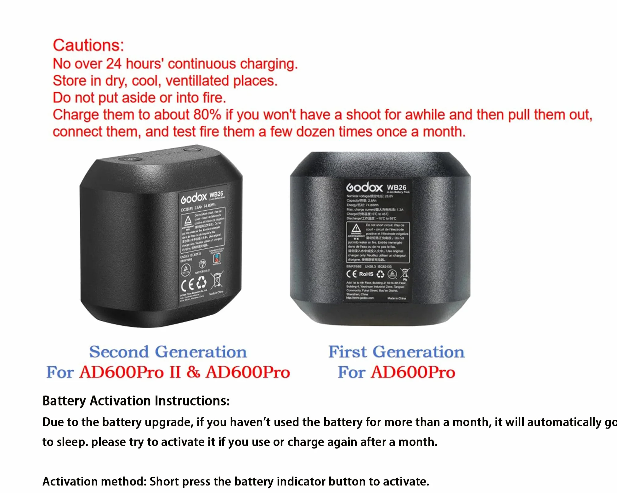 GODOX WB26 WB26A Batterie pour AD600Pro II AD600Pro【Version Améliorée】 DC 28.8V 74.88Wh, Également Compatible avec Flashpoint XPLOR 600PRO II et XPLOR 600PRO