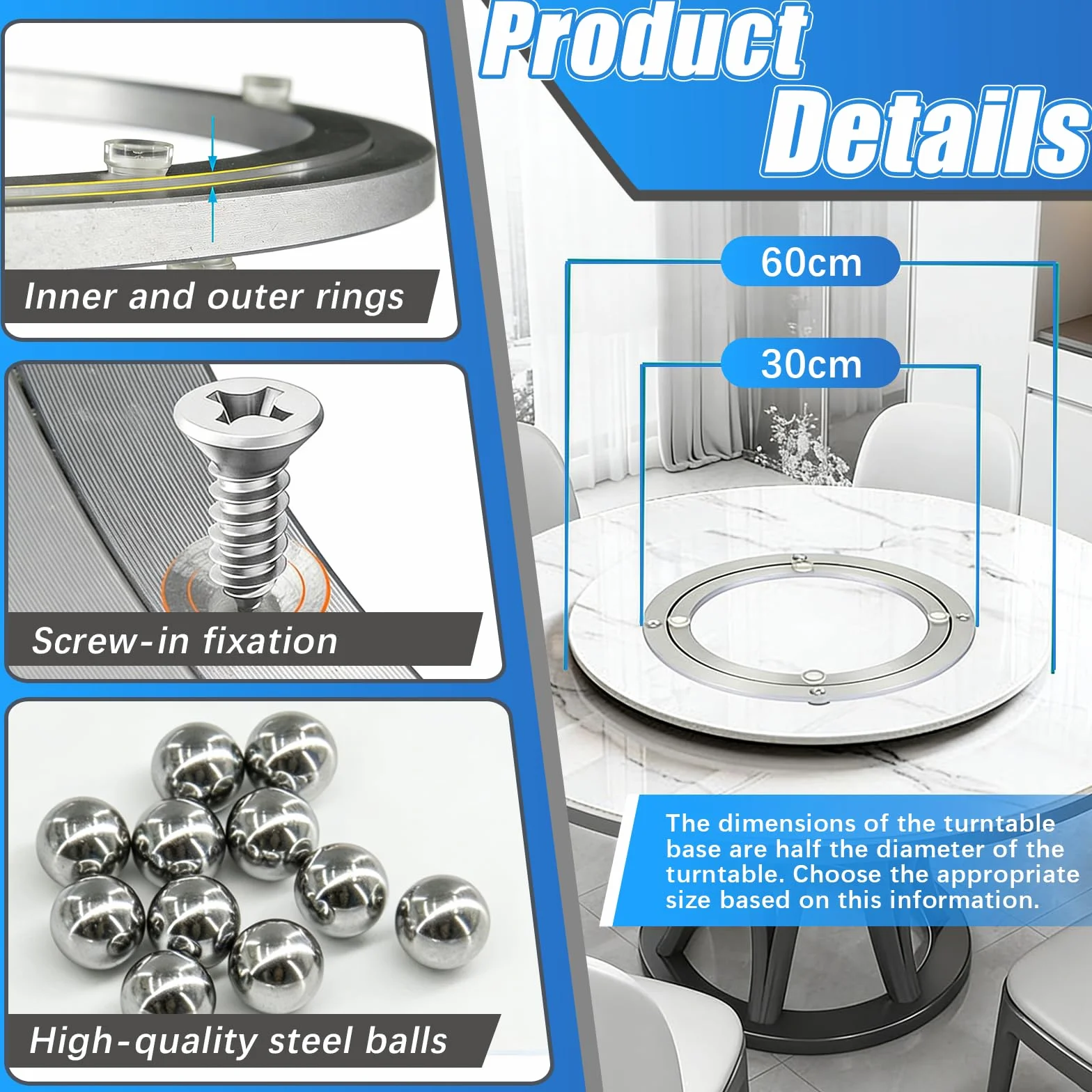 Plateau Tournant, Lazy Susan 50 cm (20 Pouces) Roulement Rotatif en Aluminium 360° Plateau Tournant Charge Lourde 180 kg avec Pieds Antidérapants pour Table Salle À Manger Support Écran