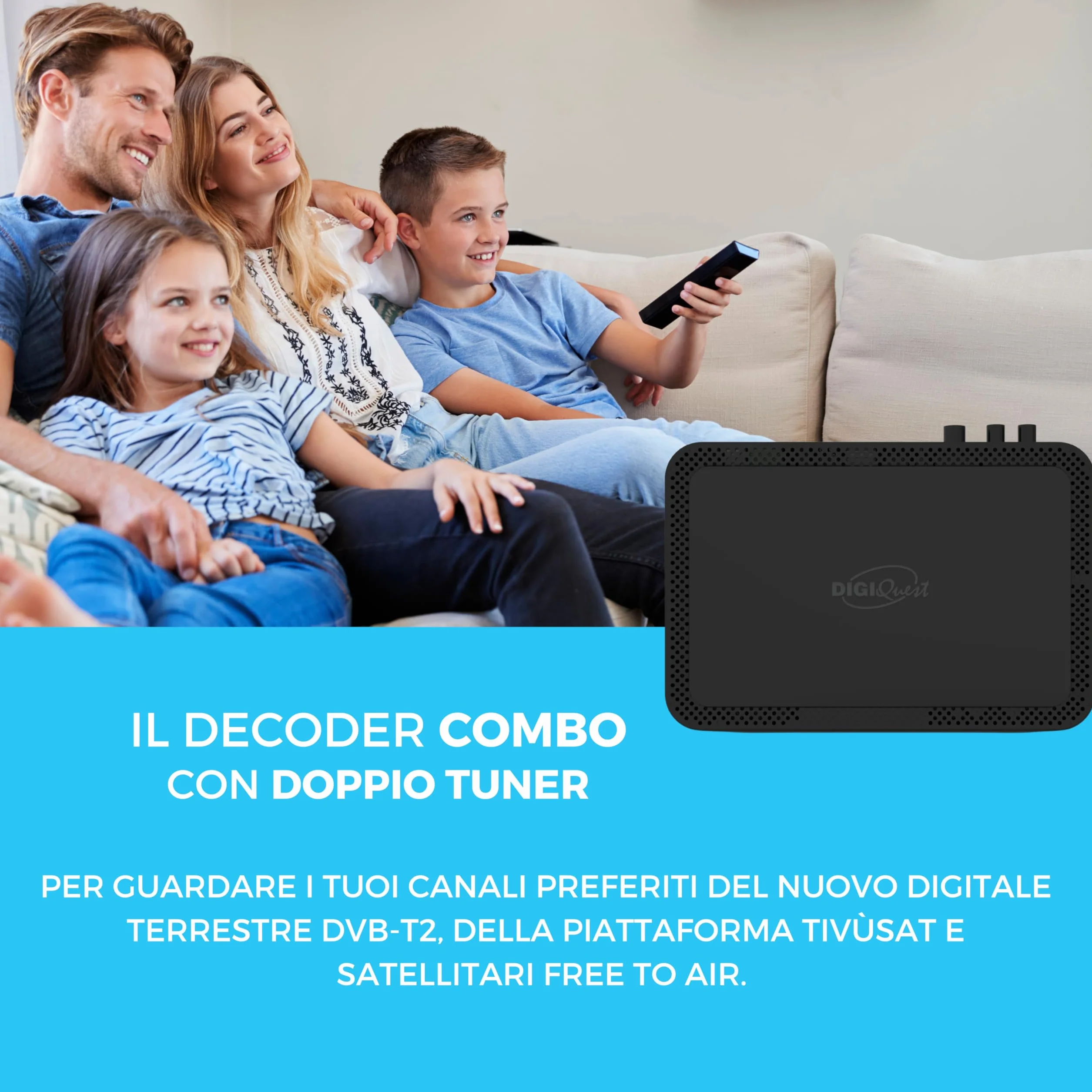 DIGIQUEST Décodeur tivùsat Combo 4K Q99 Satellite Terrestre HbbTV HEVC Main 10 Enregistrement Télécommande Smartcard Merlin