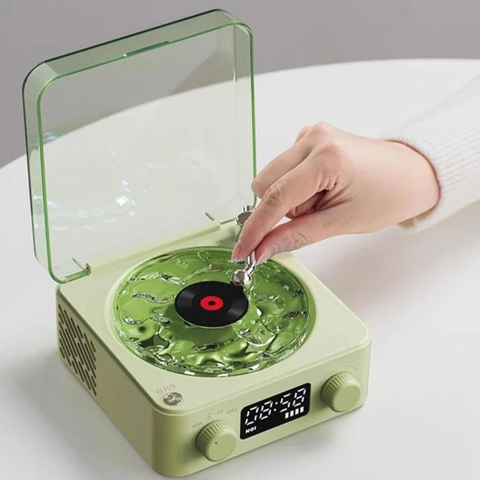Lecteur vinyle The Waves - Lecteur de disque vinyle rétro Bluetooth avec haut-parleur, aide au sommeil - Caisson de basses avec lumière RVB - Support carte TF