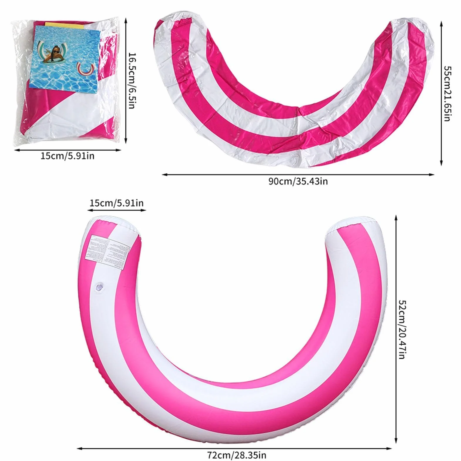 Flotteur pour Adultes en Forme de U, PVC, Frites de Piscine Gonflables Étancher, Motif Rayé