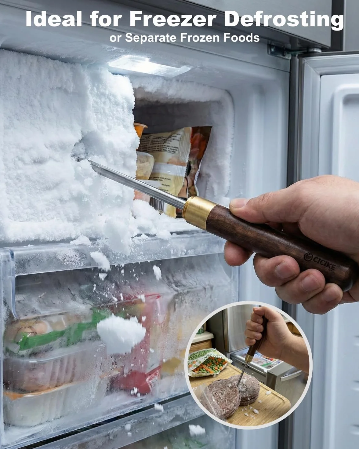 Broyeur à glace en acier inoxydable avec couvercle de sécurité – Pic à glace robuste pour cocktails, whisky, gin