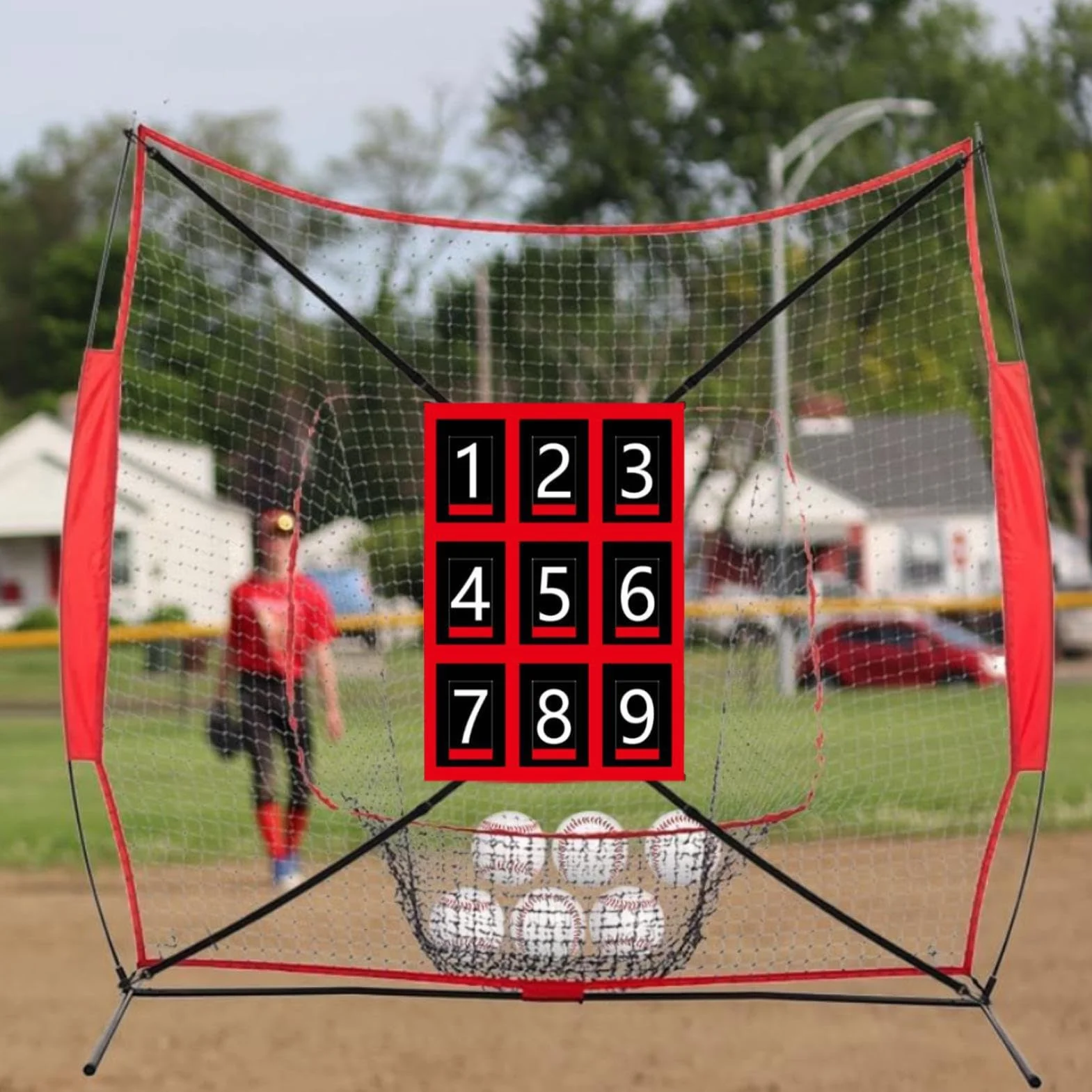 Filet de pitch de baseball avec 9 balles réglables pour exercice de softball