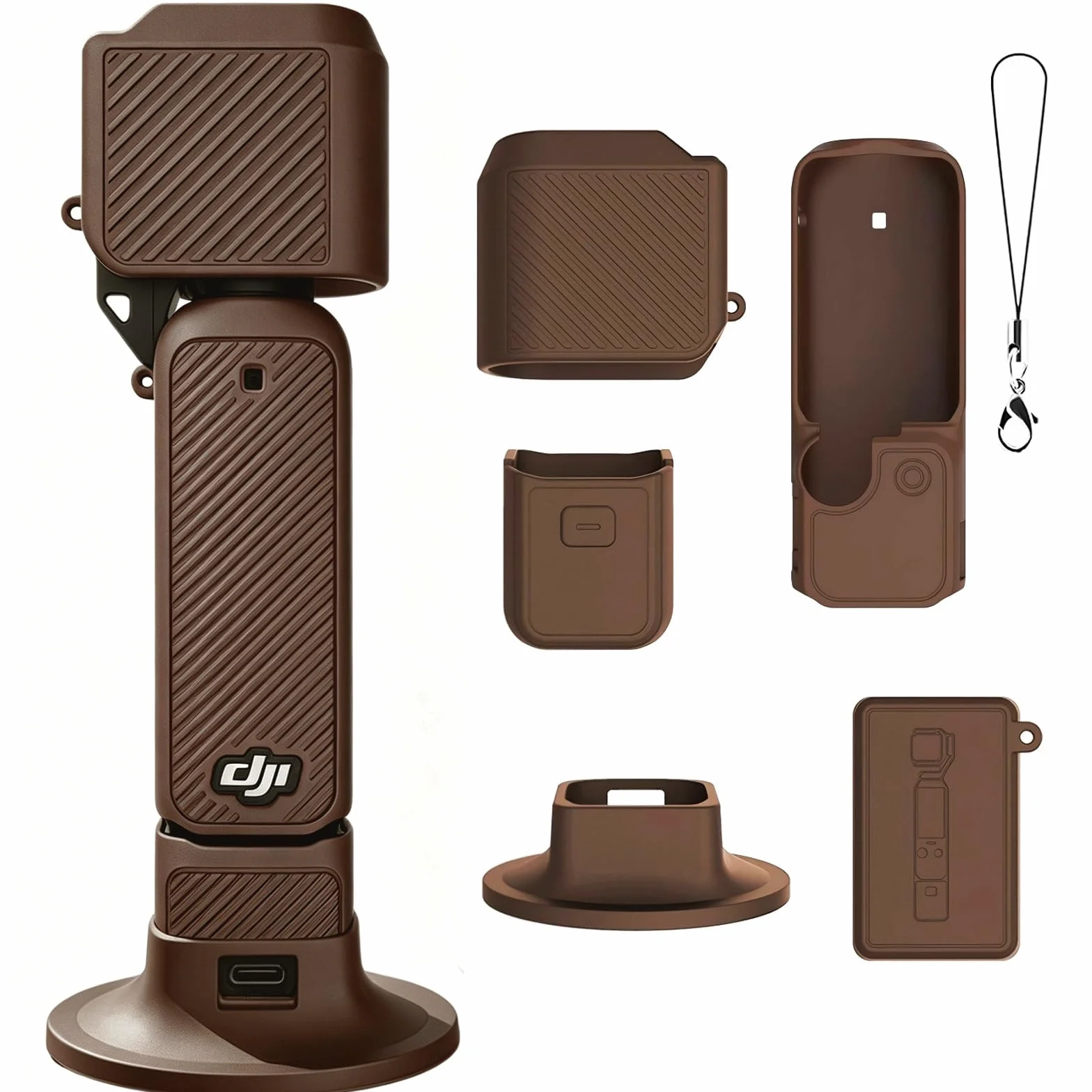 Étui en Silicone pour DJI Osmo Pocket 4, Étui de Protection avec Socle en Silicone et dragonne (Marron)