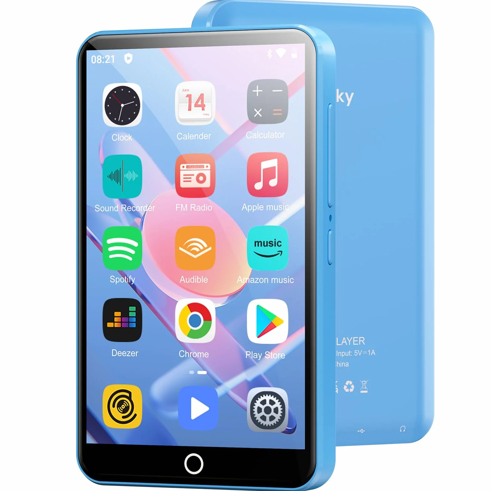 Oilsky Lecteur MP3 Bluetooth WiFi 80GB 4" 1080P Tactile Android 9.0 Portable Spotify Audible Deezer Bleu