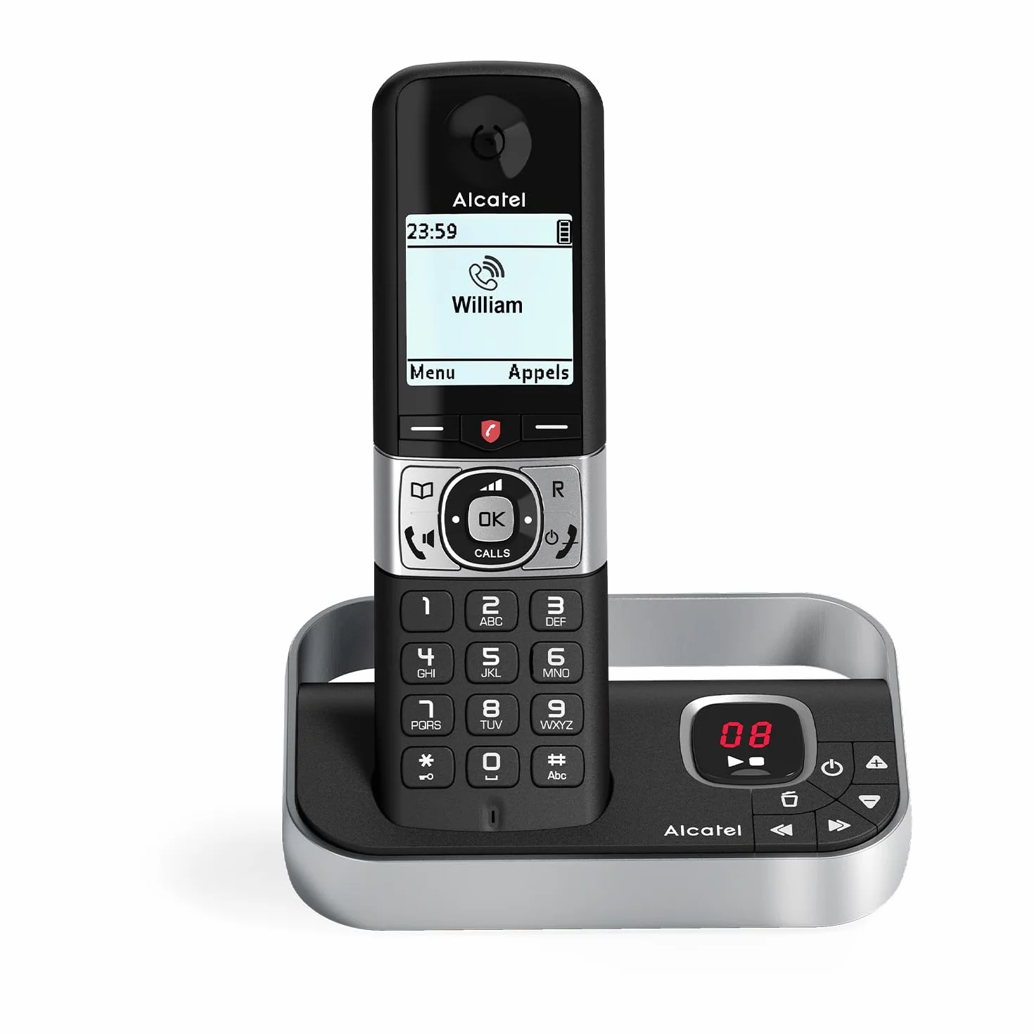 ALCATEL F890 Voice - Téléphone Fixe Sans Fil DECT Avec Répondeur - Écran Graphique Haute Résolution - Mains Libres - Blocage Des Appels - Sonnerie VIP - Répondeur 50 Min - Noir/Gris