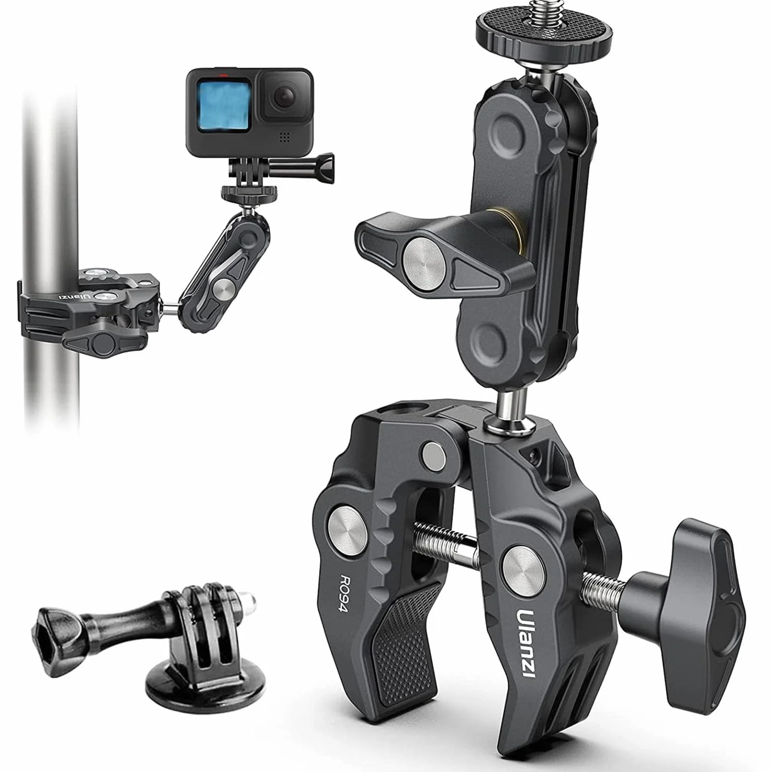 ULANZI R094 Super Pince Crabe avec Double rotule 360°, Bras Magique avec Filetage 1/4"-20 et 3/8"-16, Fixation pour caméras, éclairages vidéo LED et systèmes de stabilisation (Ronin-M/MX, MOVI)