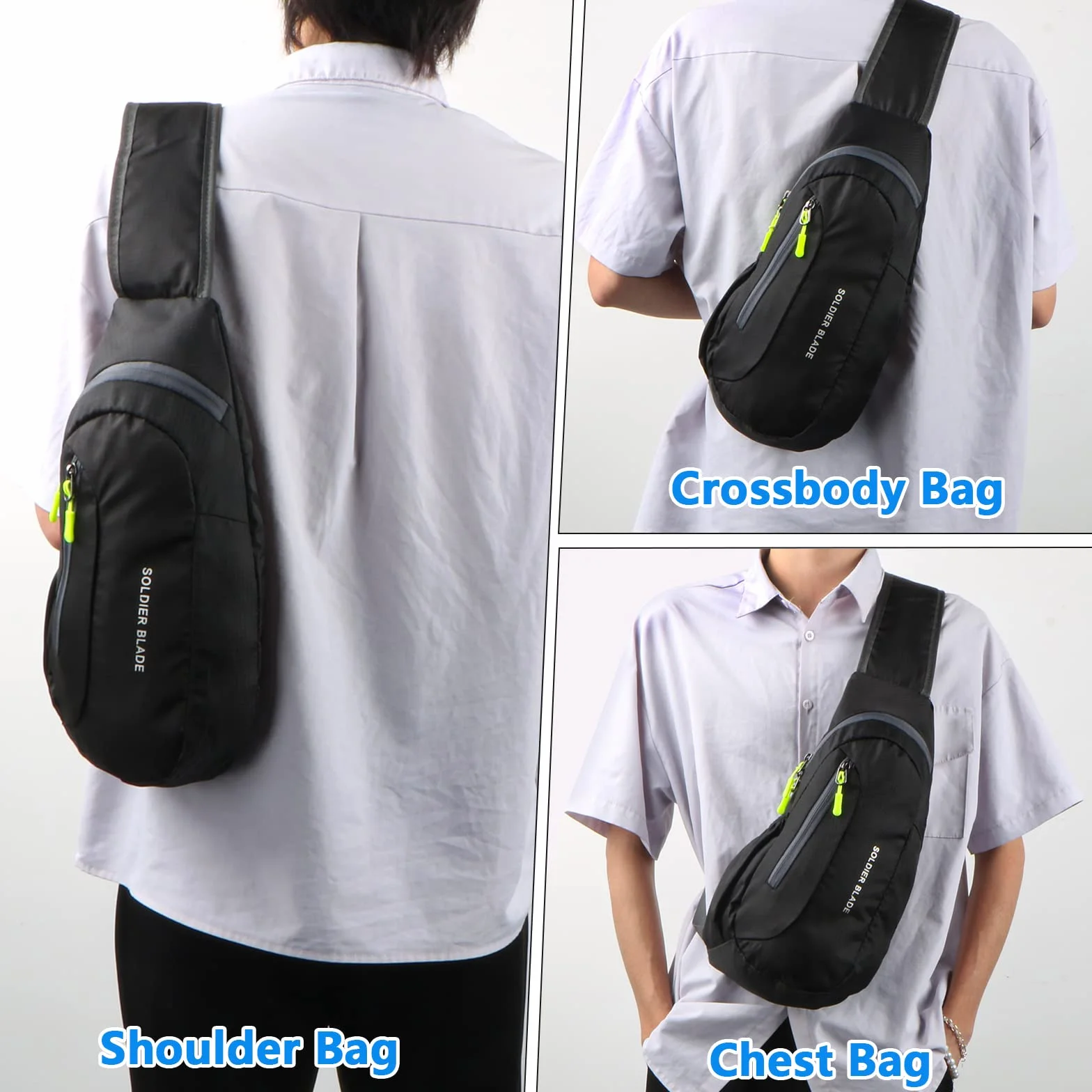 Sac de Poitrine Homme Bandoulière Léger Étanche Sling Petit Sac à Dos pour Randonnée Cyclisme Camping Voyager en Plein Air - Noir