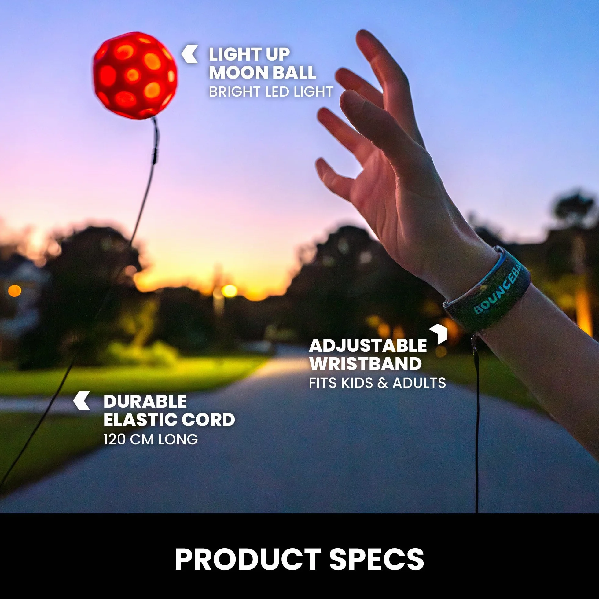 Waboba Boule de Lune LED rebondissante avec dragonne – Boule lumineuse à rebond élevé pour enfants et adultes