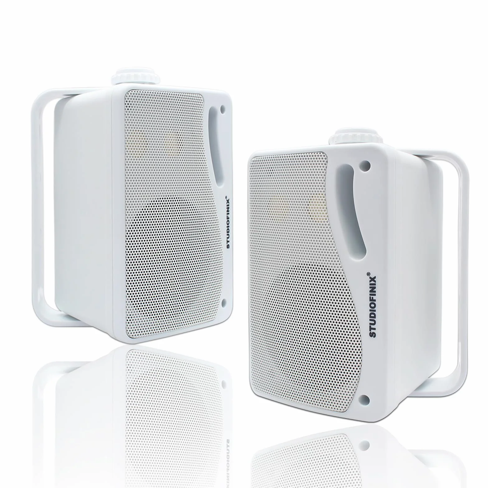 STUDIOFINIX Enceintes Bluetooth extérieures 3,5 Pouces étanches et filaires, Haut-parleurs muraux Haut de Gamme améliorés 3 Voies 200W, idéales pour terrasse, Patio, intérieur et extérieur (Blanc)