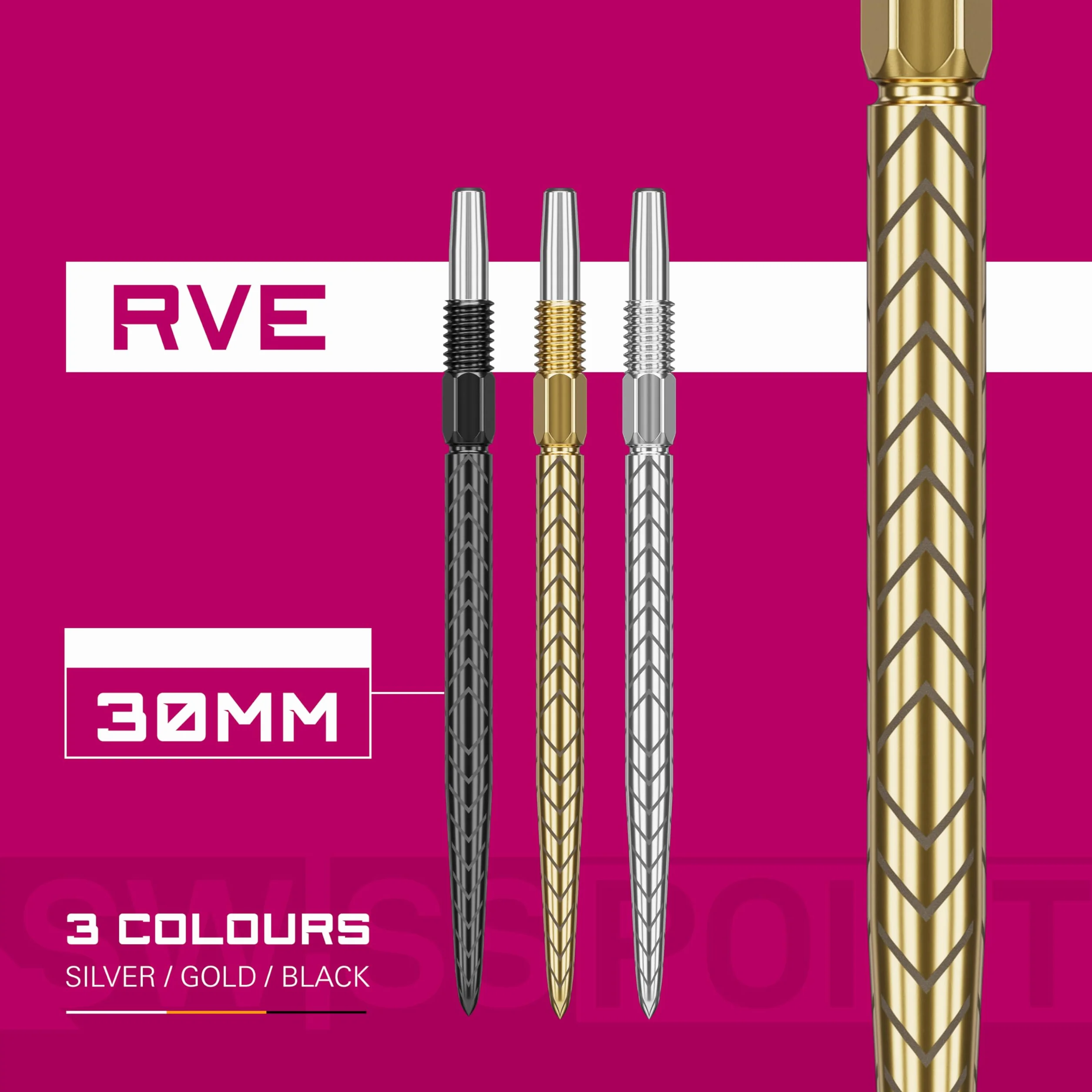 Target RVE Swiss Point Dart Points 30mm Gold (3 Pack) Set Pointes Fléchettes