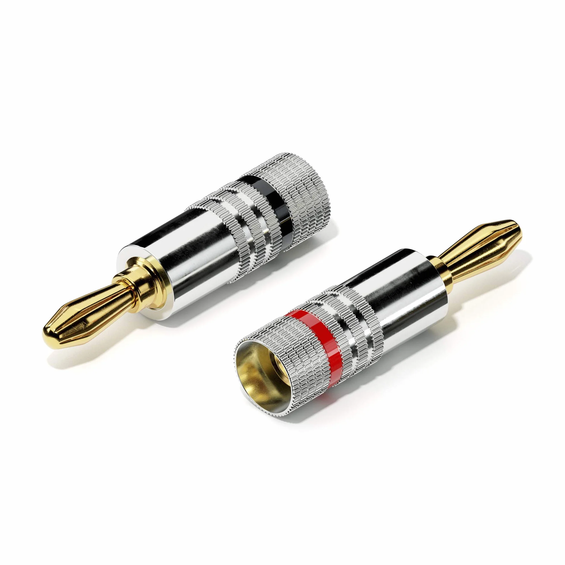 sonero® lot de 4 fiches bananes, pour tous les câbles d'enceintes d'un diamètre maximum de 6 mm², 4 pièces avec codage couleur (12x rouge, 12x noir), plaqué or 24 carats