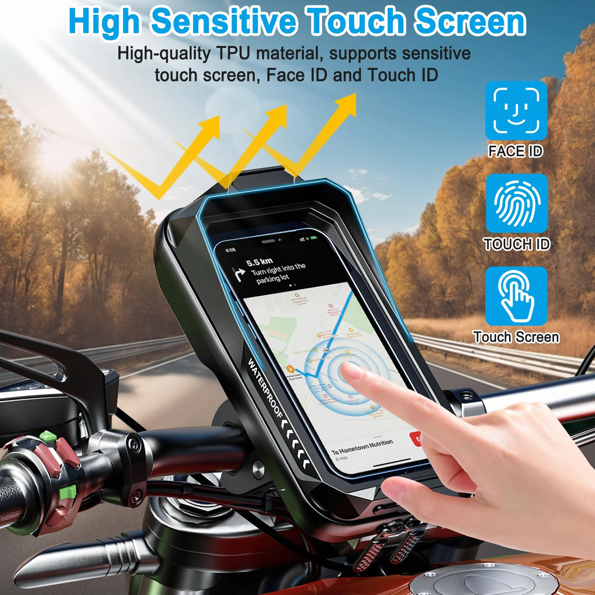 Support Téléphone Vélo Moto Universel 360° Rotation Porte Telephone Velo Guidon Etanche Support Telephone Trotinette Electrique Scooter avec Ecran Tactile pour Smartphones
