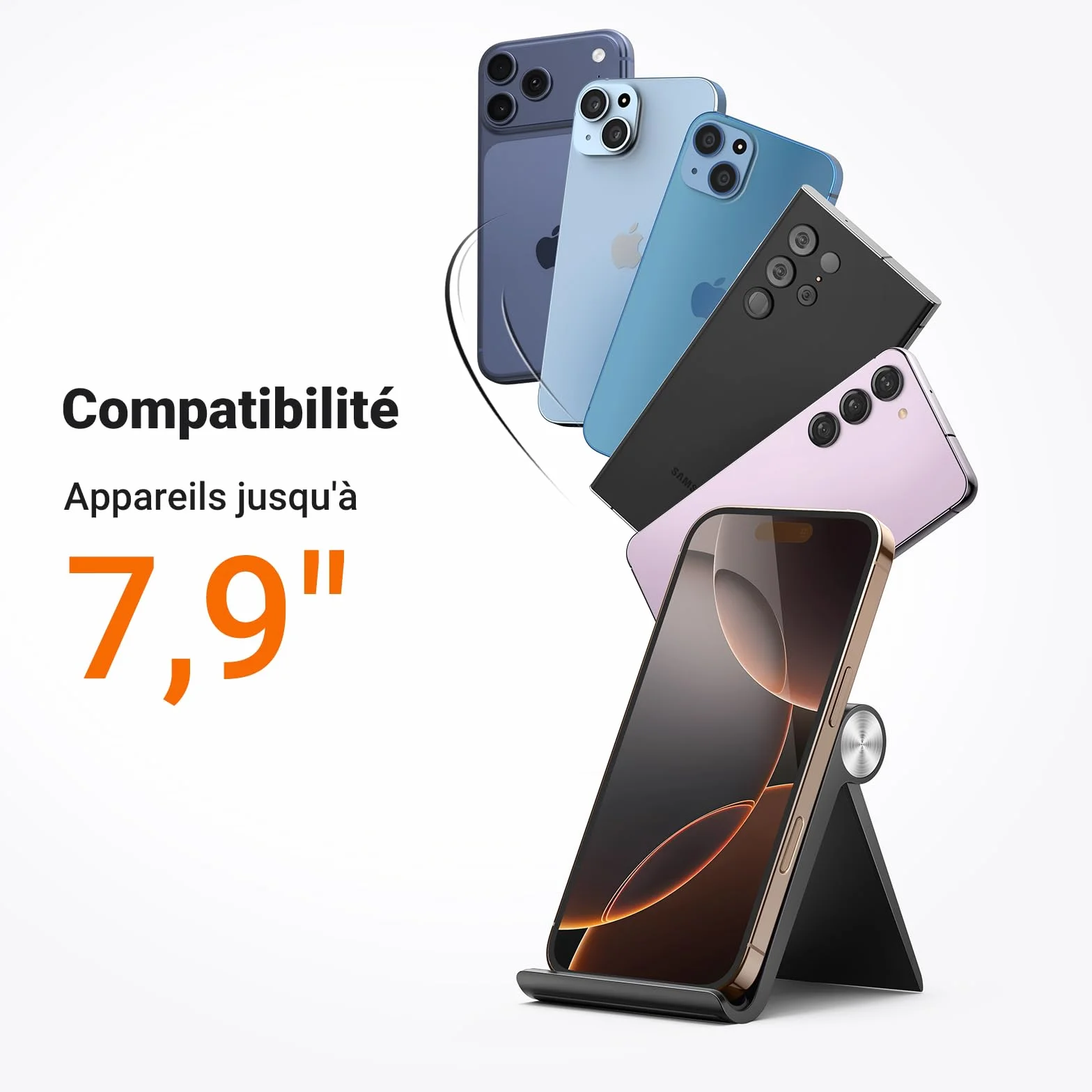 UGREEN Support Téléphone Bureau Réglable Pose Smartphone Pliable Compatible avec iPhone 17 Pro Max Air 16 15 14 13 12 Galaxy S25 Ultra S24 S23 S22 Pixel 10 9a 8a 7a Redmi Note (Noir)